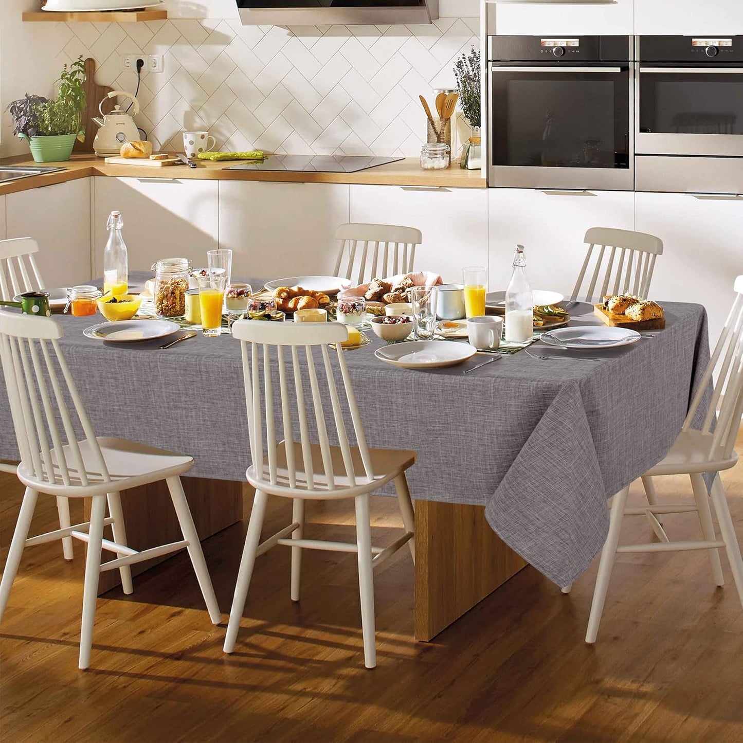 Fitable Faux Linen Tablecloth Square Wrinkle Resistant Fabric Neutral Table Cloth, Indoor Outdoor Table Cover for Kitchen Dining, Birthday Party, Farmhouse (Stone, 54 x 54 Inch)