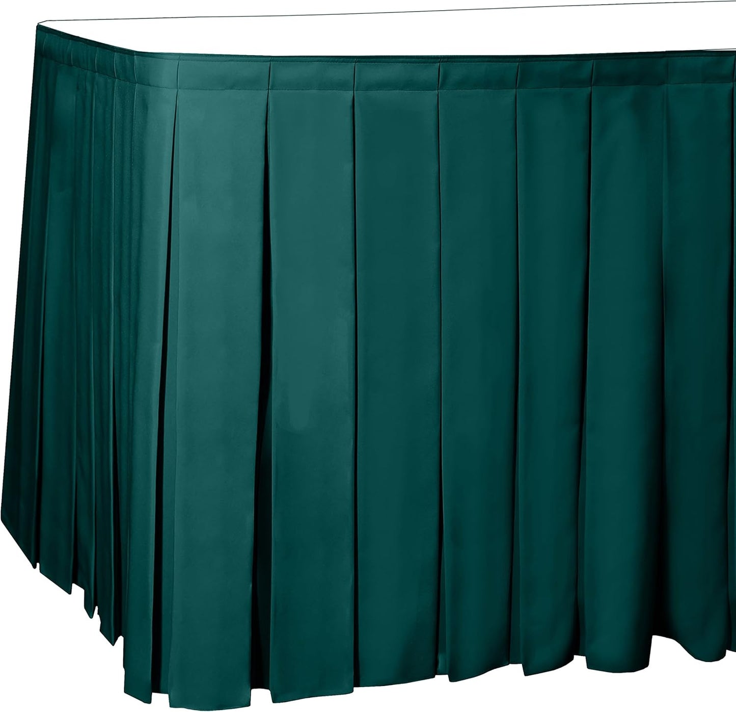 Ultimate Textile Pleat Polyester Fabric Table Skirt - Machine Washable Flame Resistant with Clips for Events, Weddings & Trade Shows, Cut & Sewn in Paterson, NJ - Teal, 14' Box Pleat