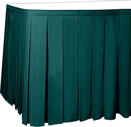 Ultimate Textile Pleat Polyester Fabric Table Skirt - Machine Washable Flame Resistant with Clips for Events, Weddings & Trade Shows, Cut & Sewn in Paterson, NJ - Teal, 7' Box Pleat