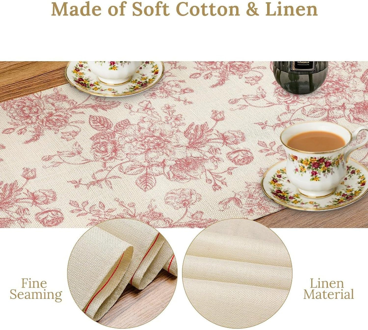 Pink White Flower Table Runner, Wildfloral Floral Sketch Pattern Print Kitchen Dinning Table Runner for Indoor Outdoor Home Wedding Party Holiday, 13x108 Inch