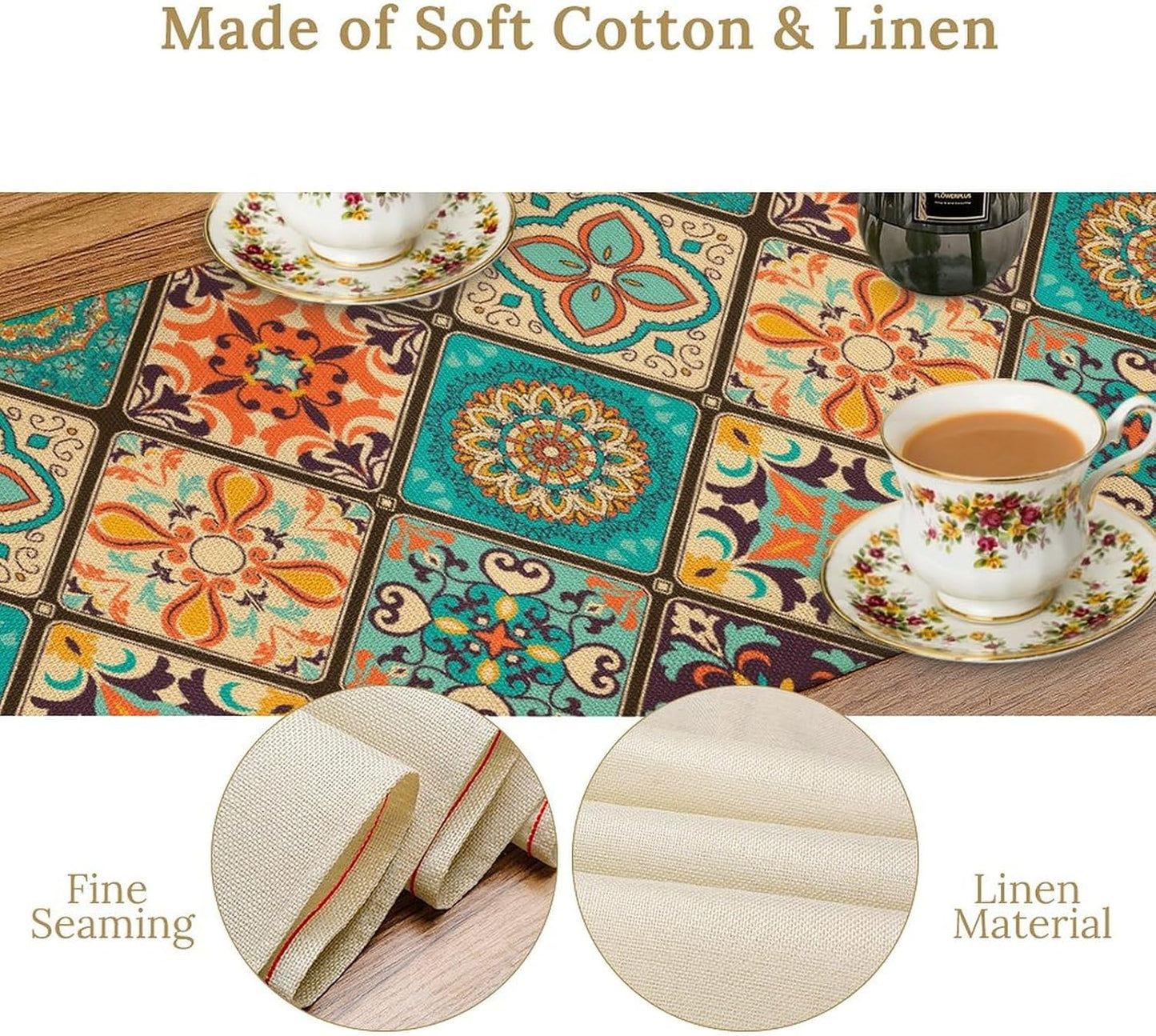 Boho Floral Table Runner,Vintage Bohemian Style Table Runner for Kitchen Dining Table Home Party Decoration 13x72 Inch