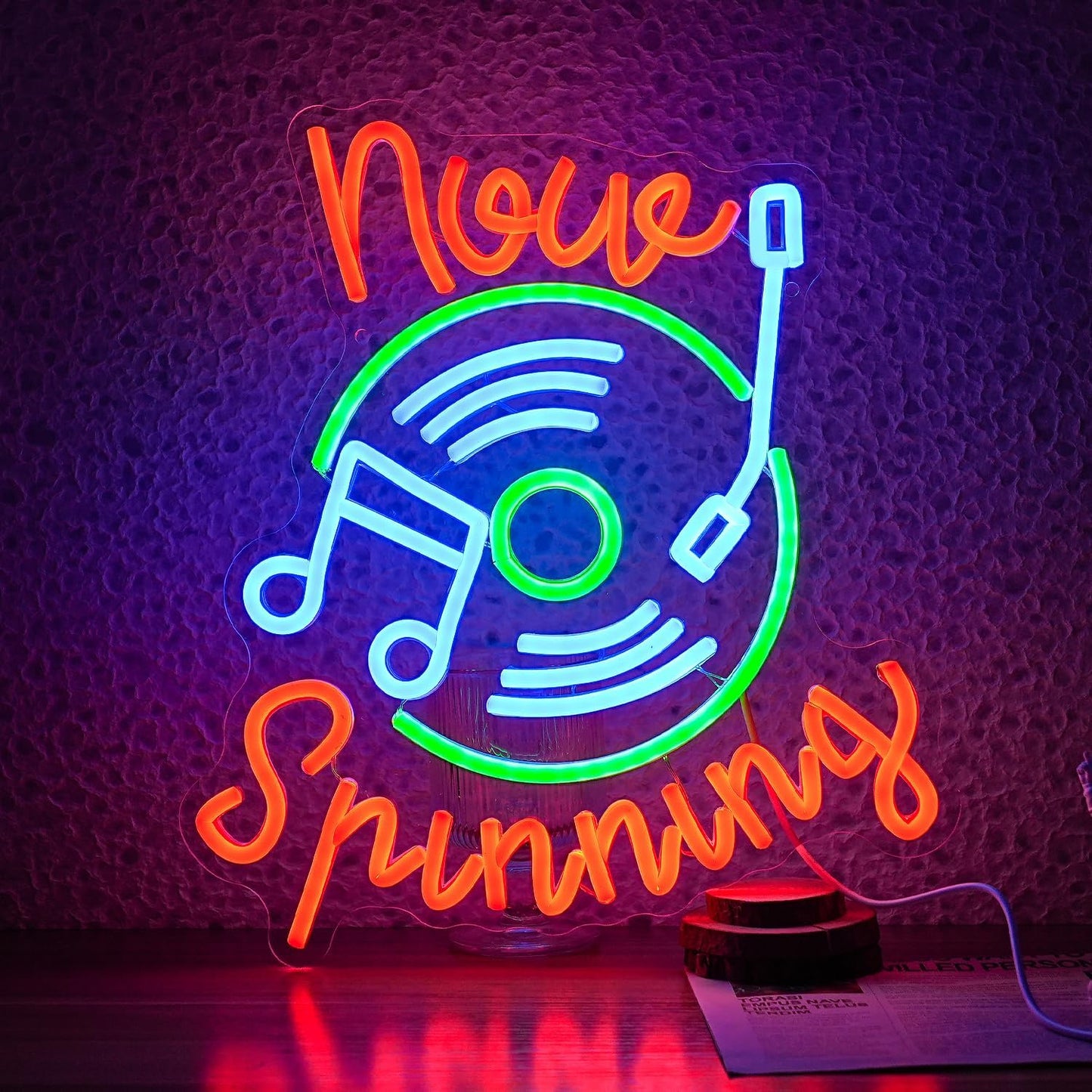 Record Neon Sign Led Music Sign Neon Light for Wall Decor Dimmable Now Spinning Sign Record Neon Signs for Record Store Live Music Bar Party (12.6”*13.7”)