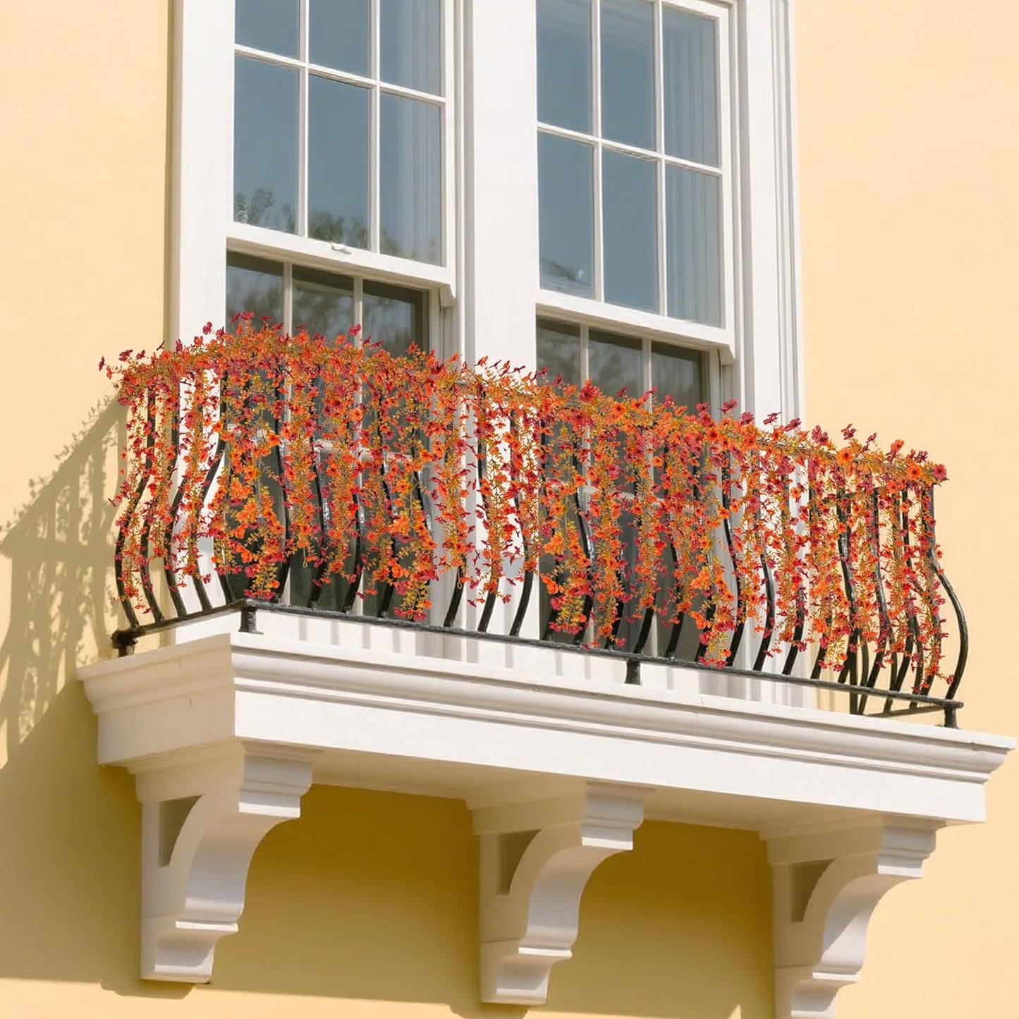 Fall Mums Flowers Artificial Garland for Decoration, 4 Pack 5.9 FT Faux Mums with Eucalyptus Leaves Ivy, UV Resistant Fake Fall Daisy Floral Vine Flowers for Home Garden Wedding Backdrop Decor