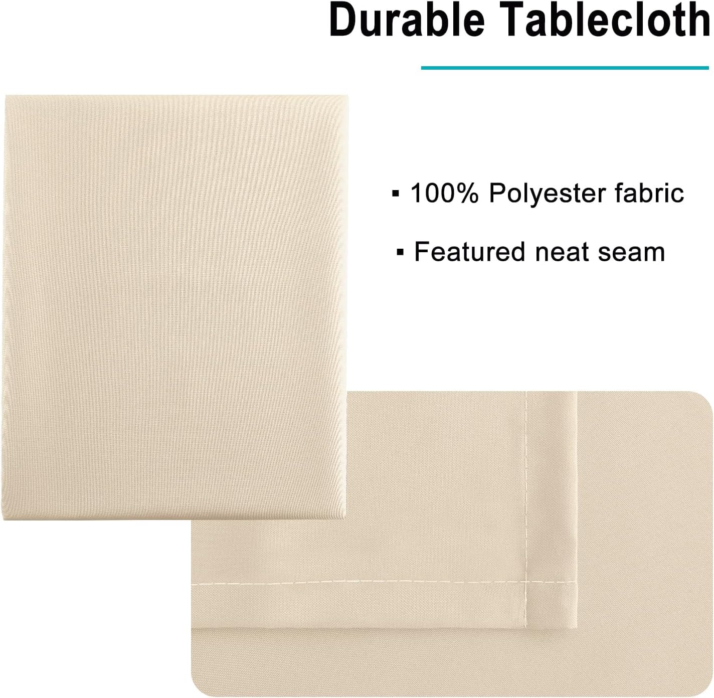 Hiasan Rectangle Tablecloth - Waterproof Washable Fabric Table Cloth for Wedding, Banquet, Gathering and Dining Room, 90 x 132 Inch, Beige