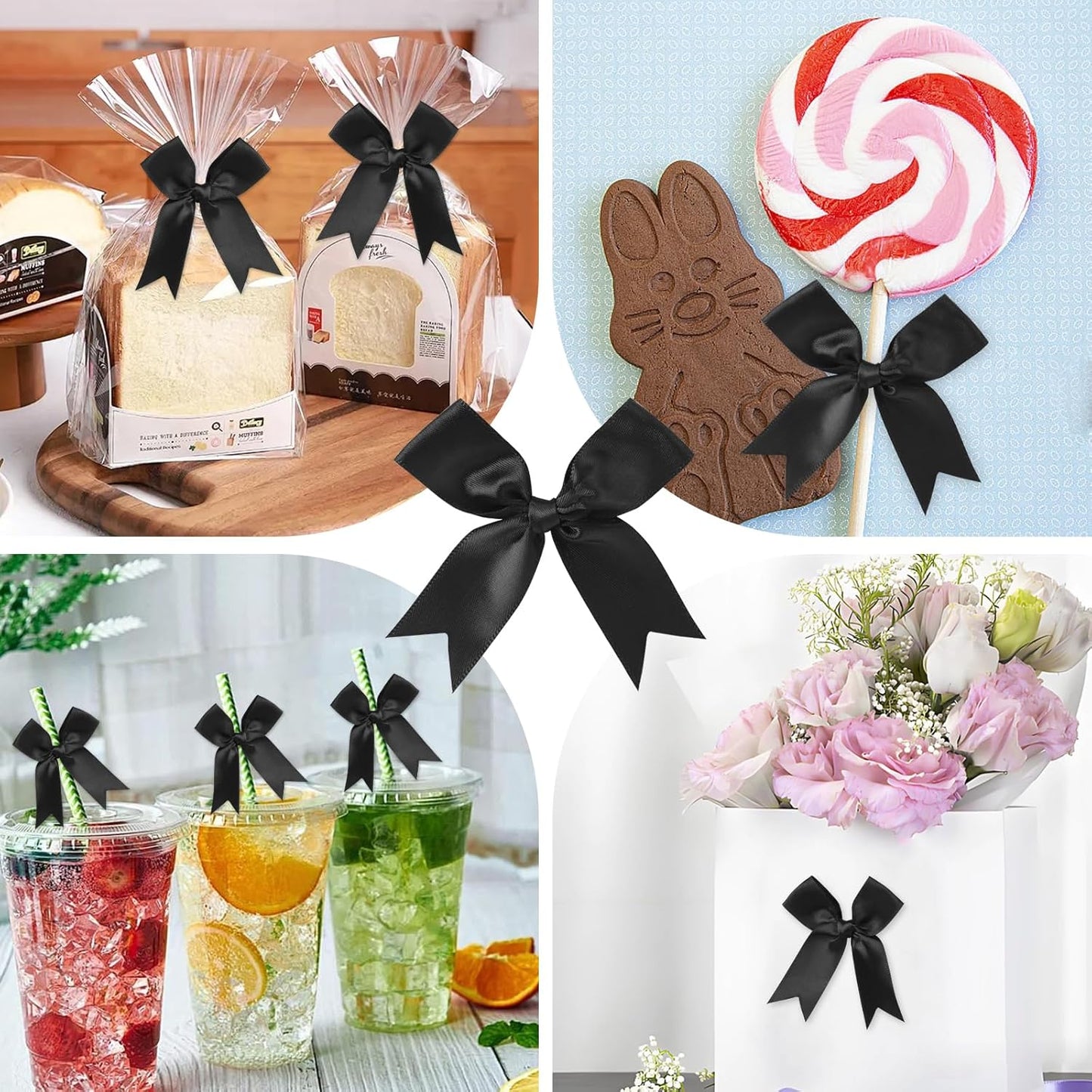 Feluwi Black Gift Wrap Bows (50 Pcs) - 3.3 Inch Elegant Plastic-Free Bows for Christmas Gifts, Birthday Presents, Wedding Friendly Party Supplies, Baby Shower, Gift Bags Decorative Accessories