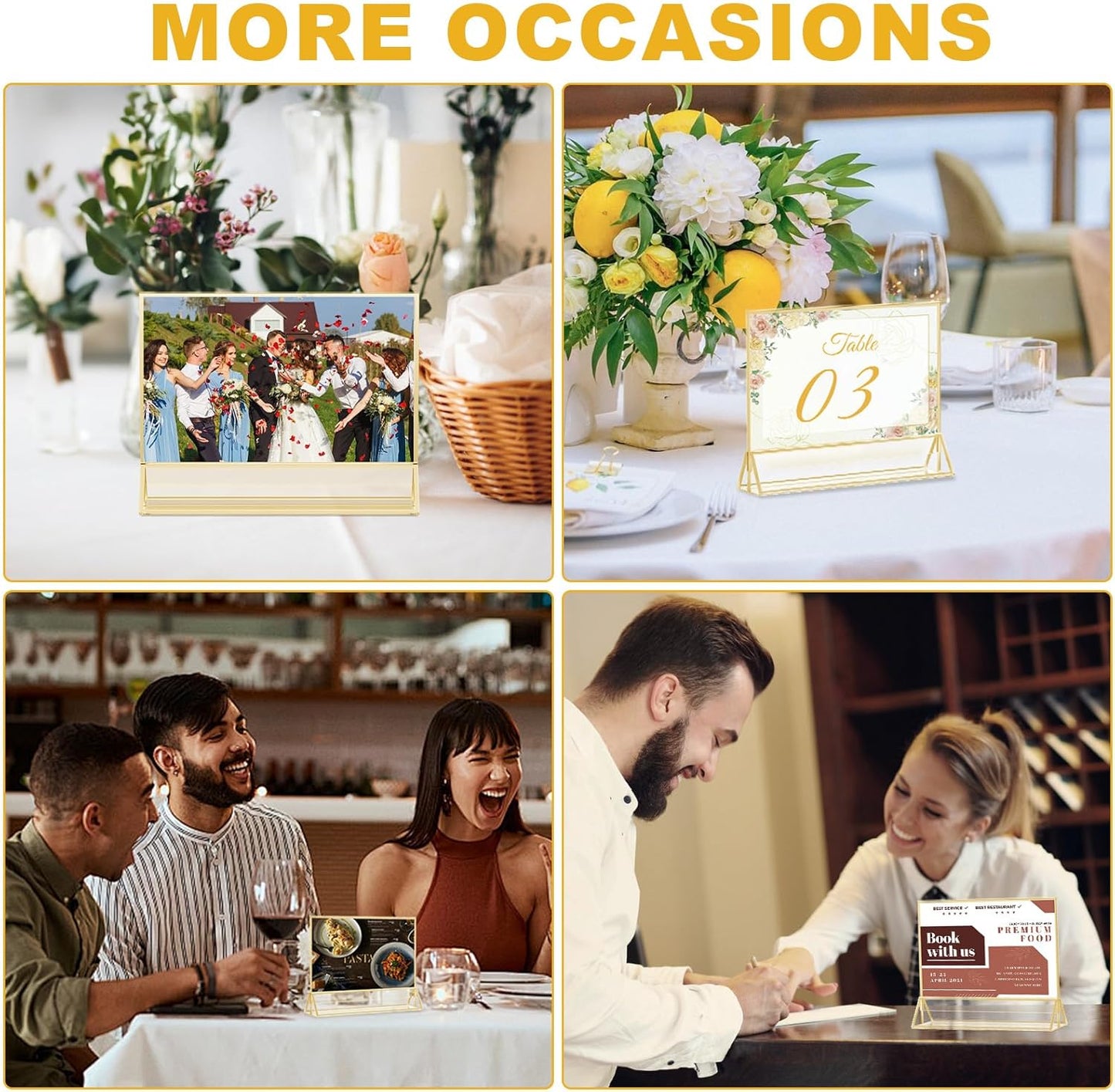 EHWINE 12 Pack Acrylic Sign Holder 5 x 7 Horizontal, Double-Sided Stand up Table Top Sign Holders, Gold Acrylic Picture Frame Menu Flyer Paper Holder Display Stand for Office Business Store Wedding Party