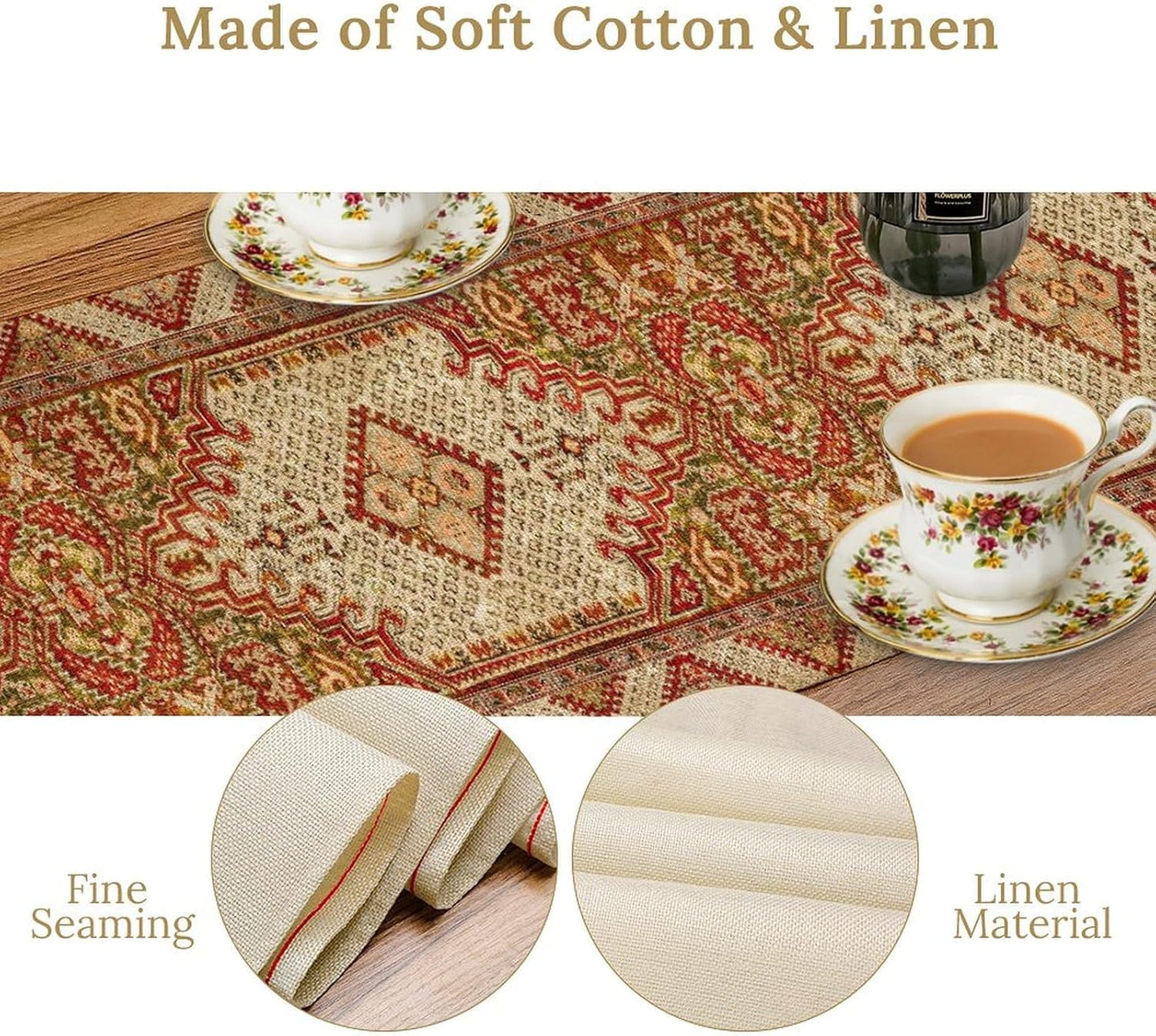 Boho Bohemia Style Orange Table Runner, Country Rustic Farmhouse Magical Abstract Print Pattern for Home Kitchen Table Decor Dining Coffee Room Garden Party Decor 13x36in