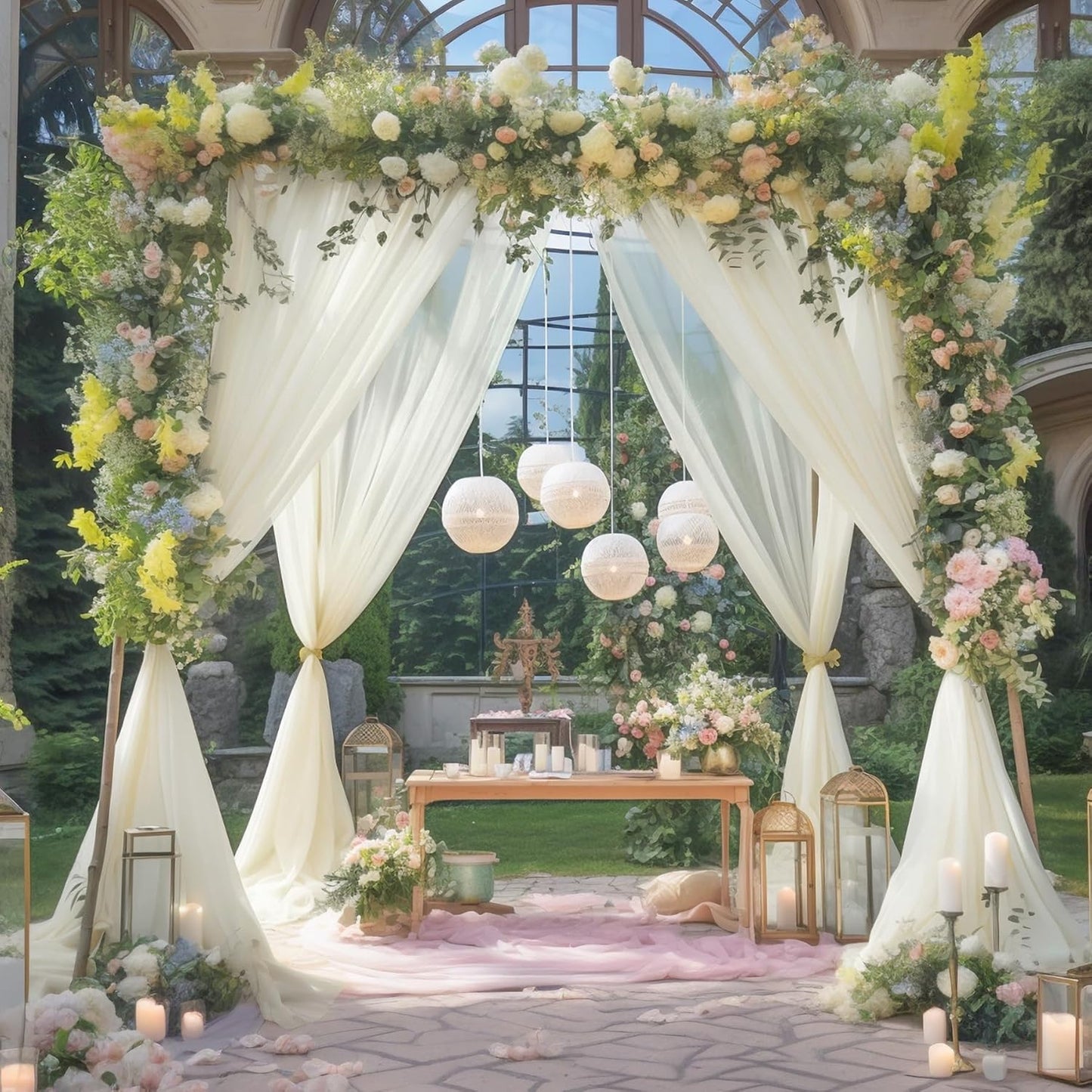 PARTISKY 20ft X 10ft Ivory Tulle Backdrop Curtain for Parites, Sheer Backdrop Curtains Fabric Drapes for Wedding Ceremony Arch Party Stage Decorations