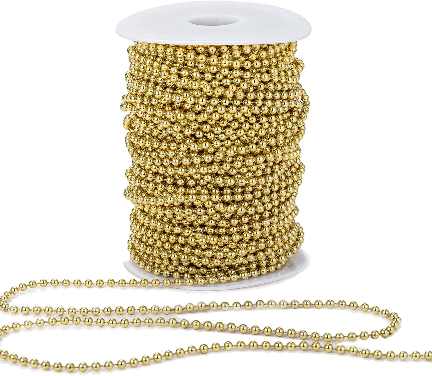 4mm Crafts Faux Pearl Beads Garland Pearl Bead Roll Strand of Pearls to Decorate Floral Centerpieces Wedding Party Favor Christmas Tree(131 Feet Gold)