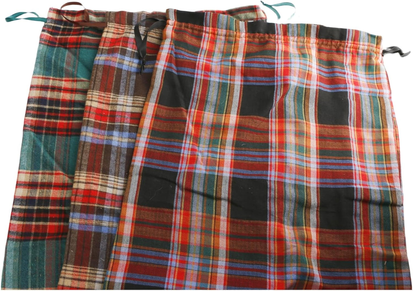 Meseey Large Christmas Gift Bags with Drawstrings Red Green Buffalo Plaid Reusable Sacks Bags Brown Black Gingham Pouch Bag for Thanksgiving Party Gift Wrapping(3 color, 15x20 Inch)