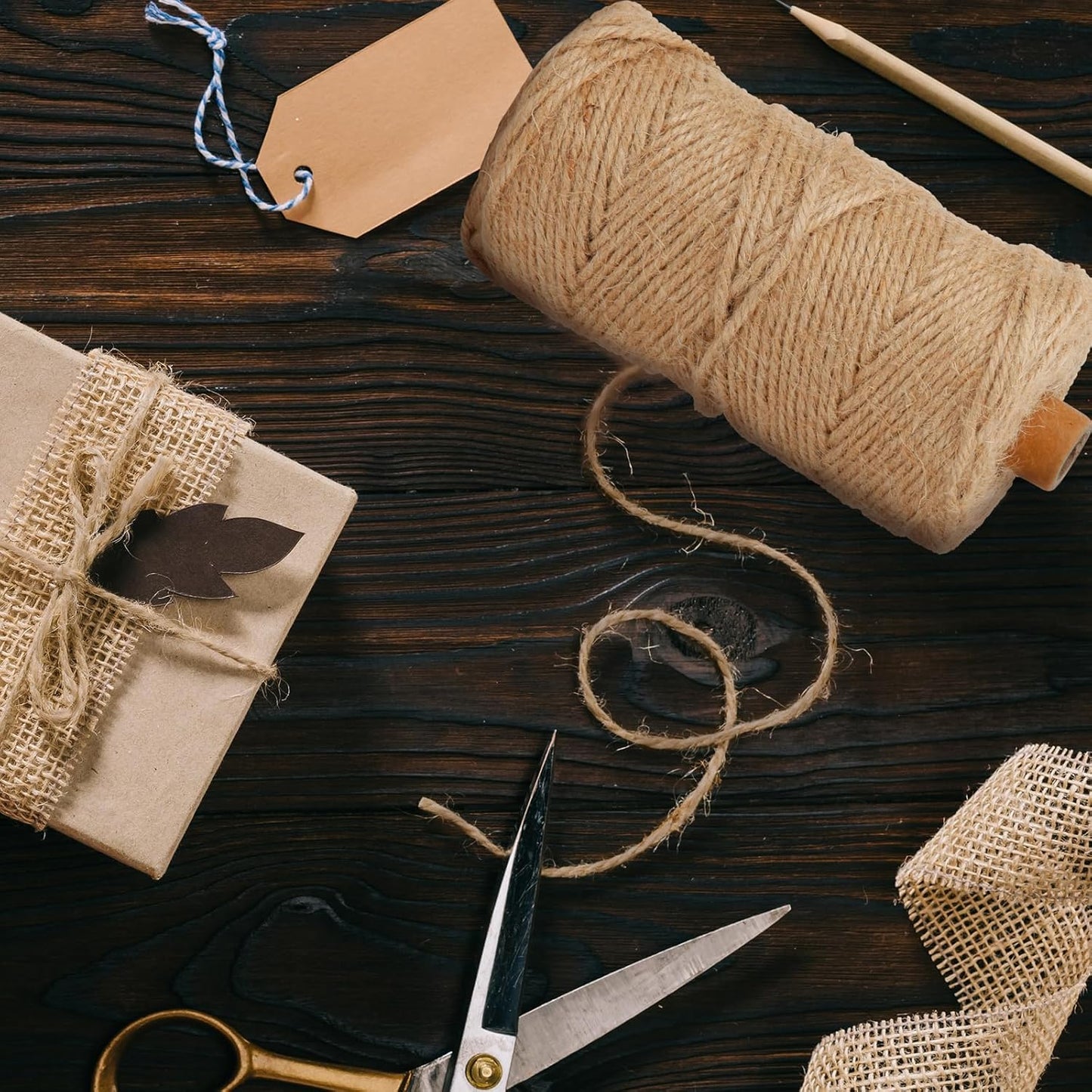 Natural 3mm Jute Twine String, 1000-FT Hemp Rope for Gardening, Handmde Crafts, Climbing Plant Tomato Support, Gift Wrapping, Industrial Packing and Bundling, Home Mason Jars Christmas Wedding Décor