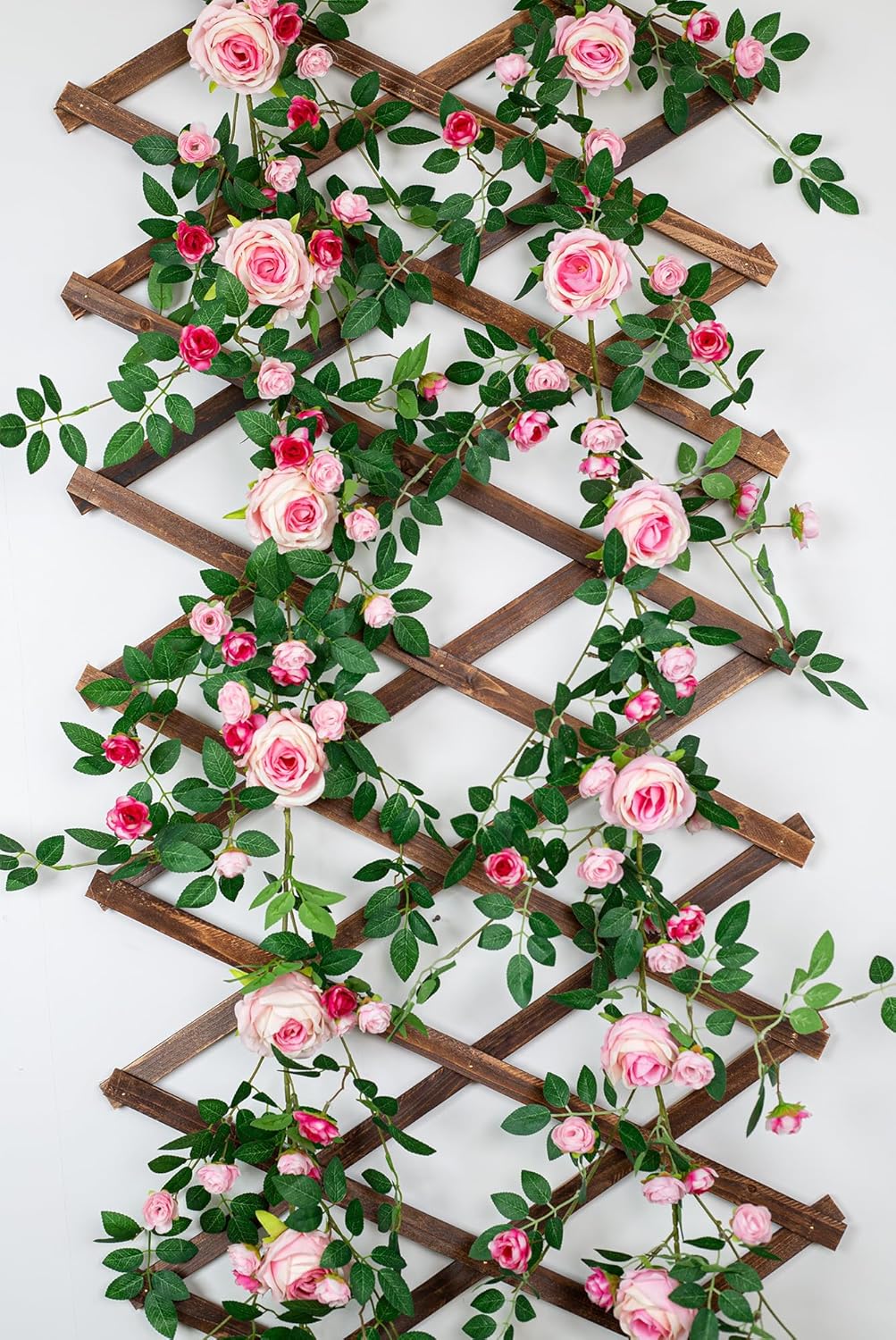 6FT Pink Flower Garland Artificial Rose Vines Hanging Floral Garland for Home Decor Wall Trellis Fence Wall Decoration (Pink 2pcs)