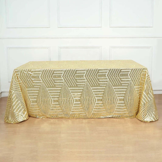 Efavormart 90"X132" Gold Sparkly Sequin Geometric Tulle Rectangular Tablecloth