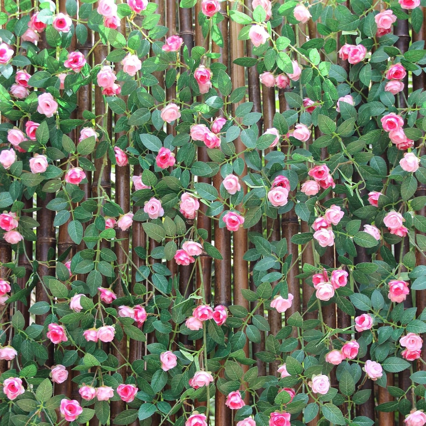 6FT Bendable Rose Vine with Butterflies, Wildflower Garland Hanging Floral Garland for Wall Decor Trellis Fence Home Room Decoration (Pink, 4pcs)