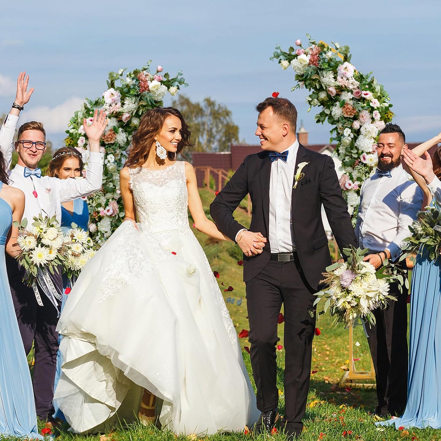 Wedding Arch Stand - 2pcs Large 8.2&6.9Ft Balloon floral Arch Stand Half Arch Flower Frame Photography Backdrop stand, Metal Heavy Firm Base for Bridal & Ceremony Baby Shower Birthday Party Decor,Gold