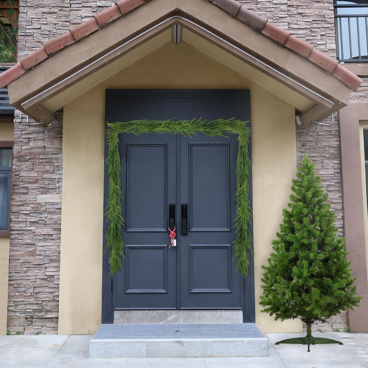 2 Pcs Artificial Norfolk Pine Garlands Christmas, 15 FT Dense Real Touch Winter Pine Garland Ornament, Green Artificial Greenery Garland for Table, Mantle, Wall, Indoor, Outdoor Christmas Decorations