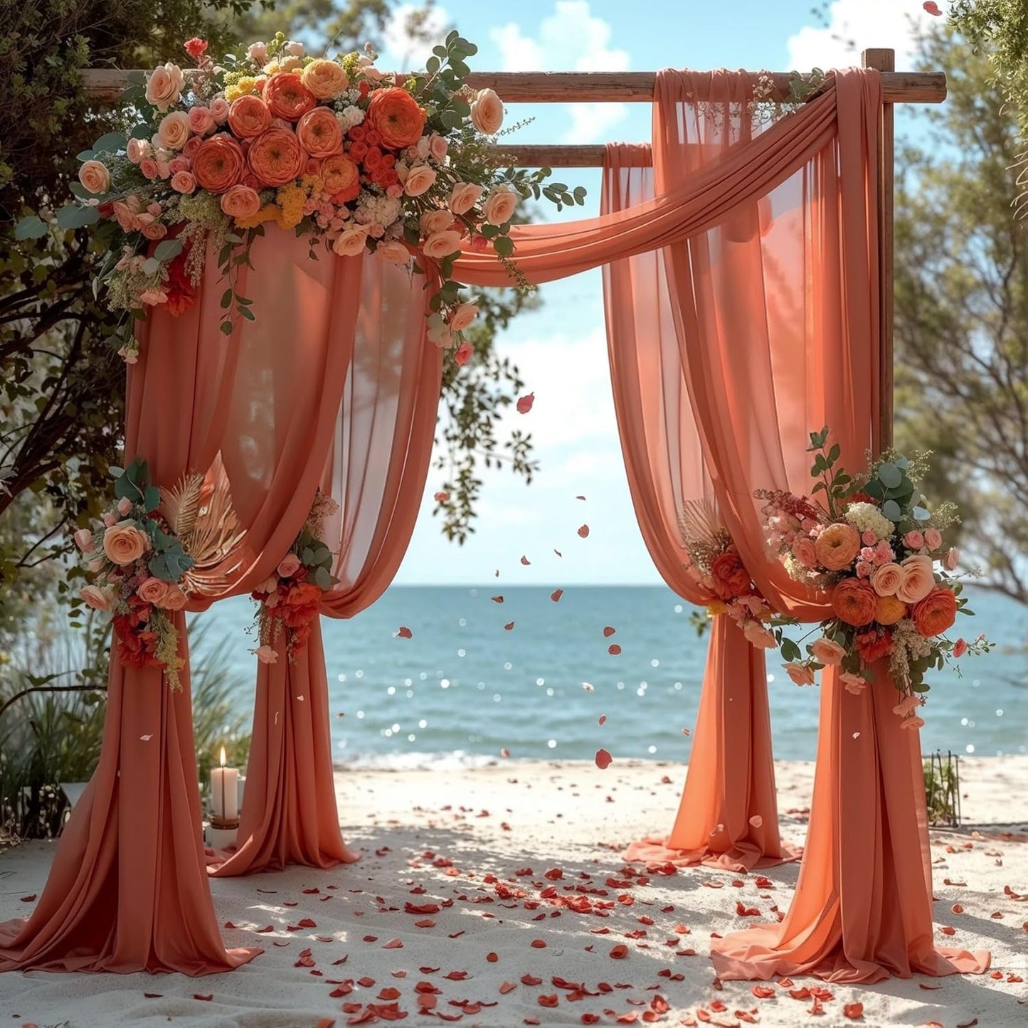 Wedding Arch Draping Fabric, 2 Panels 28" x 19Ft Terracotta Wedding Arch Drapes Sheer Backdrop Curtain for Wedding Ceremony Party Ceiling Decor