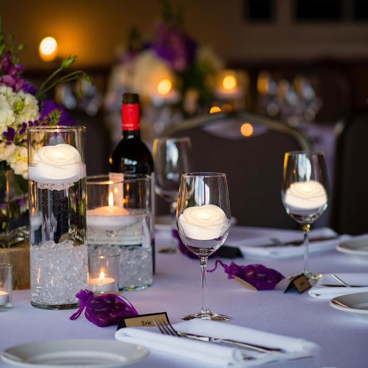 Aignis 36pcs Flameless LED Floating Candles, White Rose Plastic Tealight Battery Operated, 120+ Hours Glow Time, Cozy Light for Romantic Pool/Bathtub/Hot Bath/Wedding Centerpiece Decor(D2.83*H1.42)