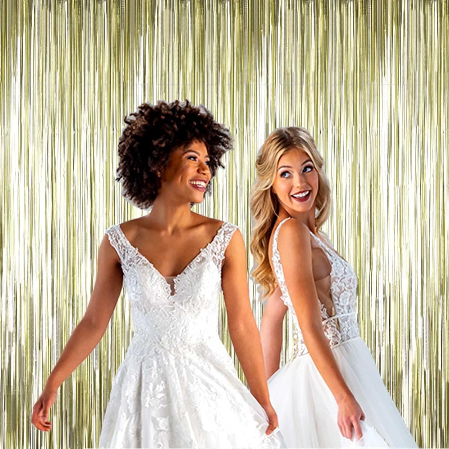 4 Pack Light Gold Foil Fringe Curtain Backdrop, 3.28Ft x 8.2Ft Metallic Tinsel Foil Fringe Streamer Curtains for Party, Photo Booth Props, Birthday, 2022 Graduation Party Supplies