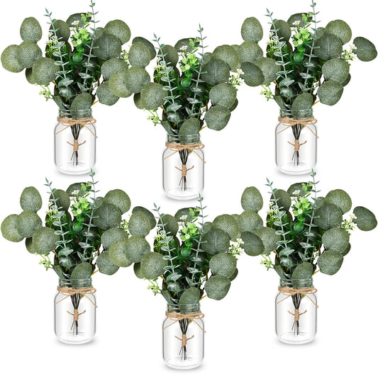6 Set Centerpiece Table Decorations Mason Jar Table Centerpiece with Flower Mason Jar Wedding Centerpieces Vases Decor for Reception Engagement Party Bridal Shower (Eucalyptus)