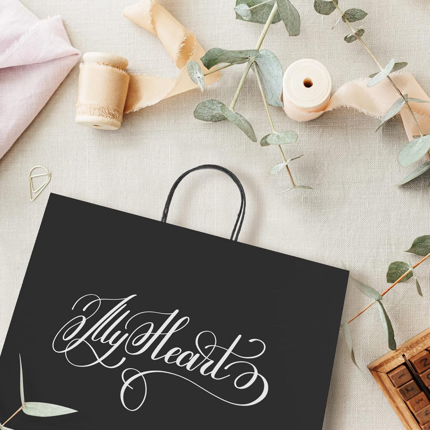 GSSUSA Large Paper Bags with Handles16x6x12 25 Pack, Gift Bag for Small Business, Paper Shopping Bag, Grocery, Food Service Take Out, Large Kraft Paper Bags, Bulk, Black