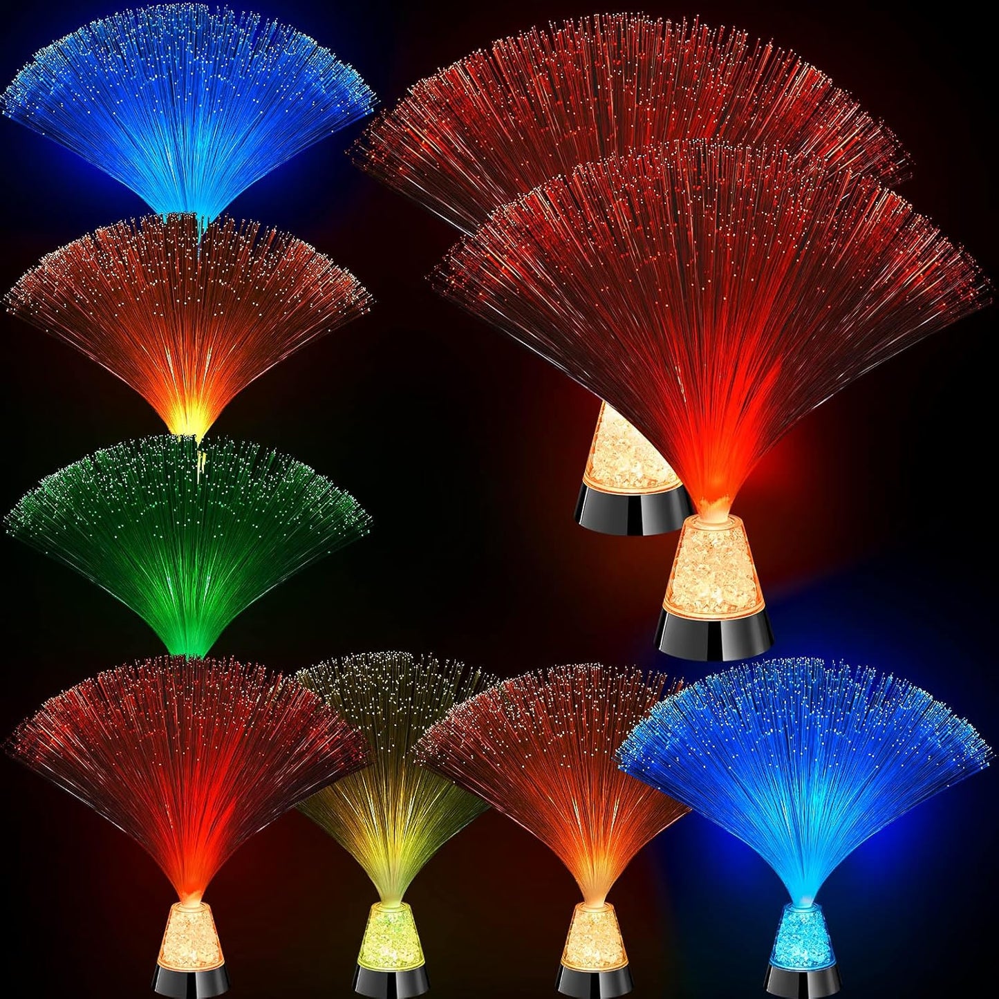 Patelai 10 Pcs LED Fiber Optic Lamp Color Changing Fiber Optic Night Light with Multicolor Glow Decorative Table Centerpiece for Sensory Bedroom Halloween Party Holiday Decorations (Classic,Silver)
