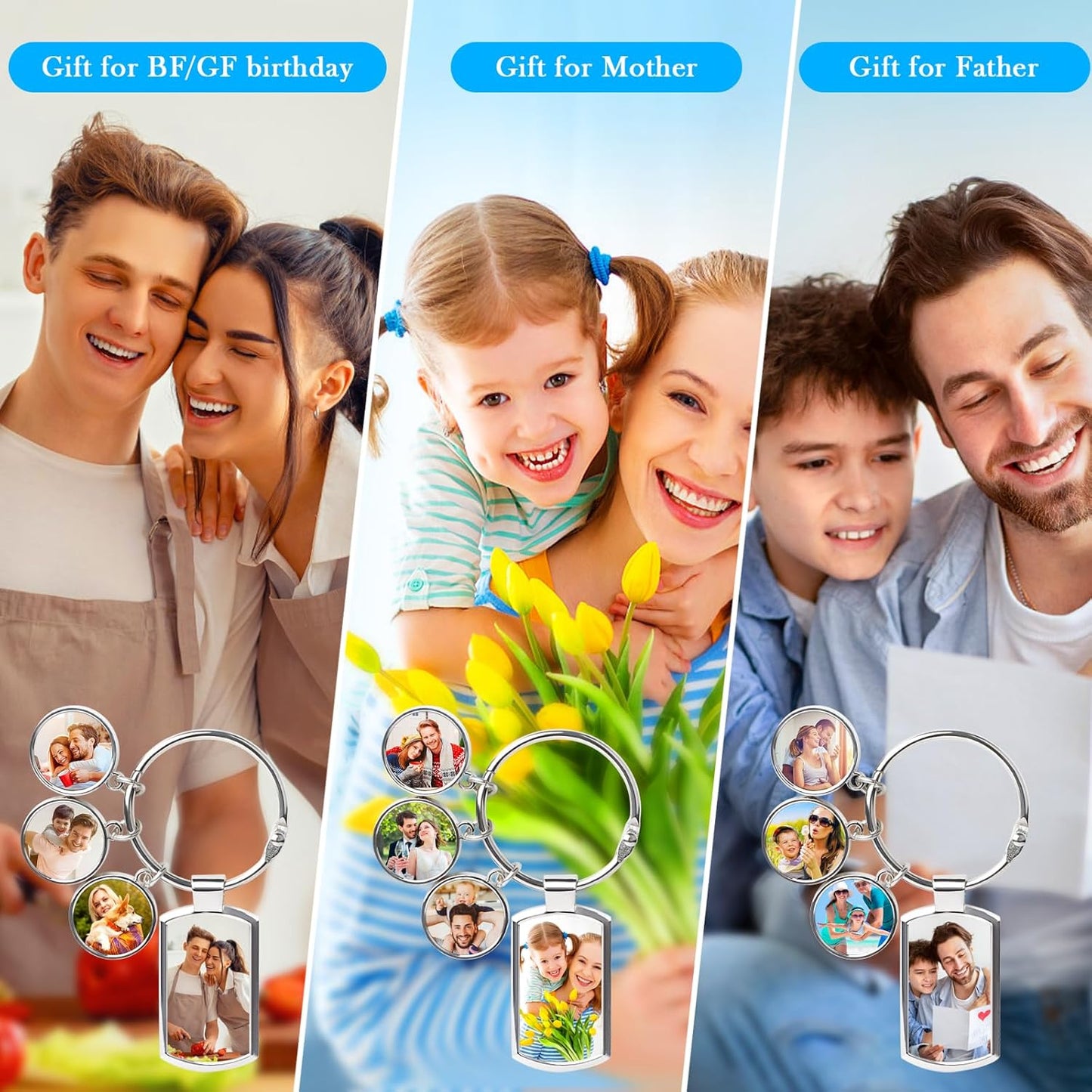 Double Side Custom Keychain with Picture Personalized Engraving Photo Text Customized Gifts for Men Women