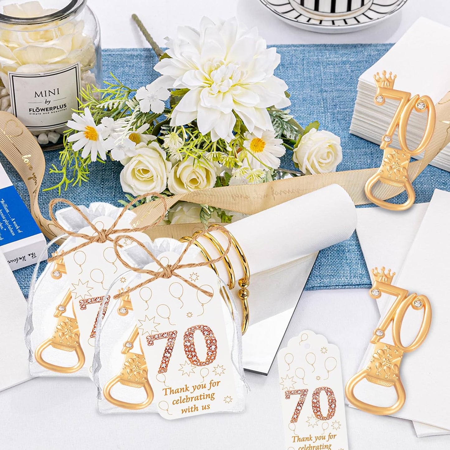 50Pcs 70th Birthday Bottle Openers, Gold, Irregular Shape, Metal Material, Perfect for Parties & Gatherings