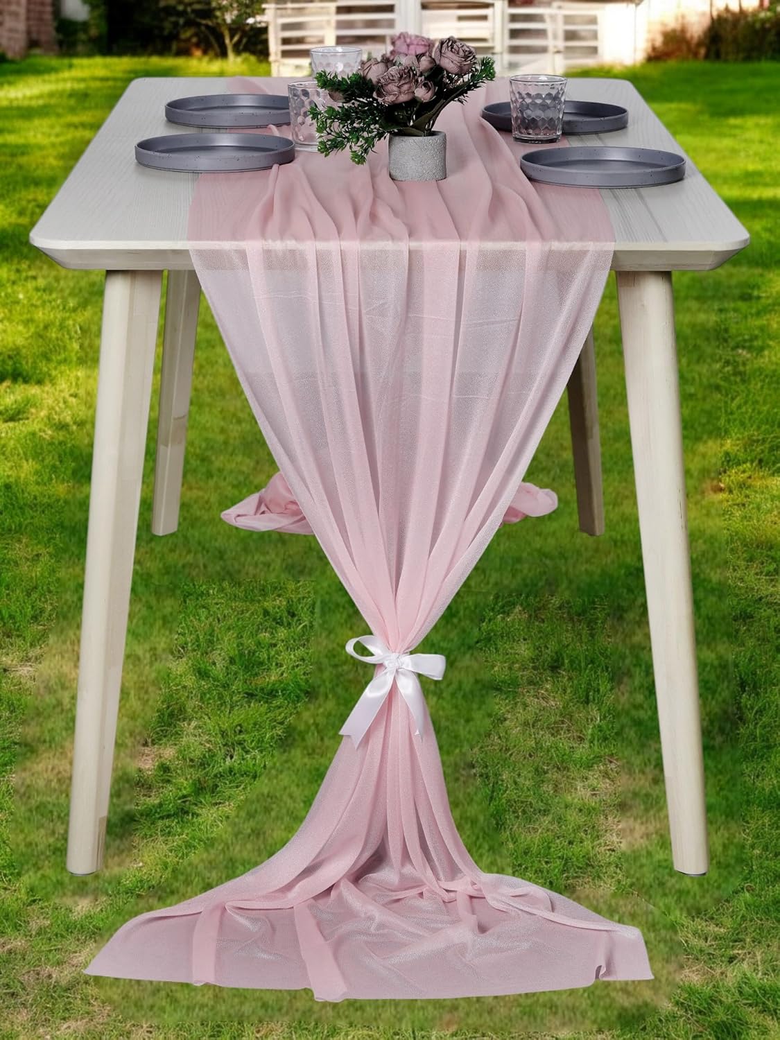 MDS Halloween Chiffon Table Runner - 25 Pack, 29 x 120 Inches, 10ft Each - Sheer Spooky Table Runners for Haunted House Parties, Trick-or-Treat Tables, Witchy Décor, Wedding & Events - Blush Pink