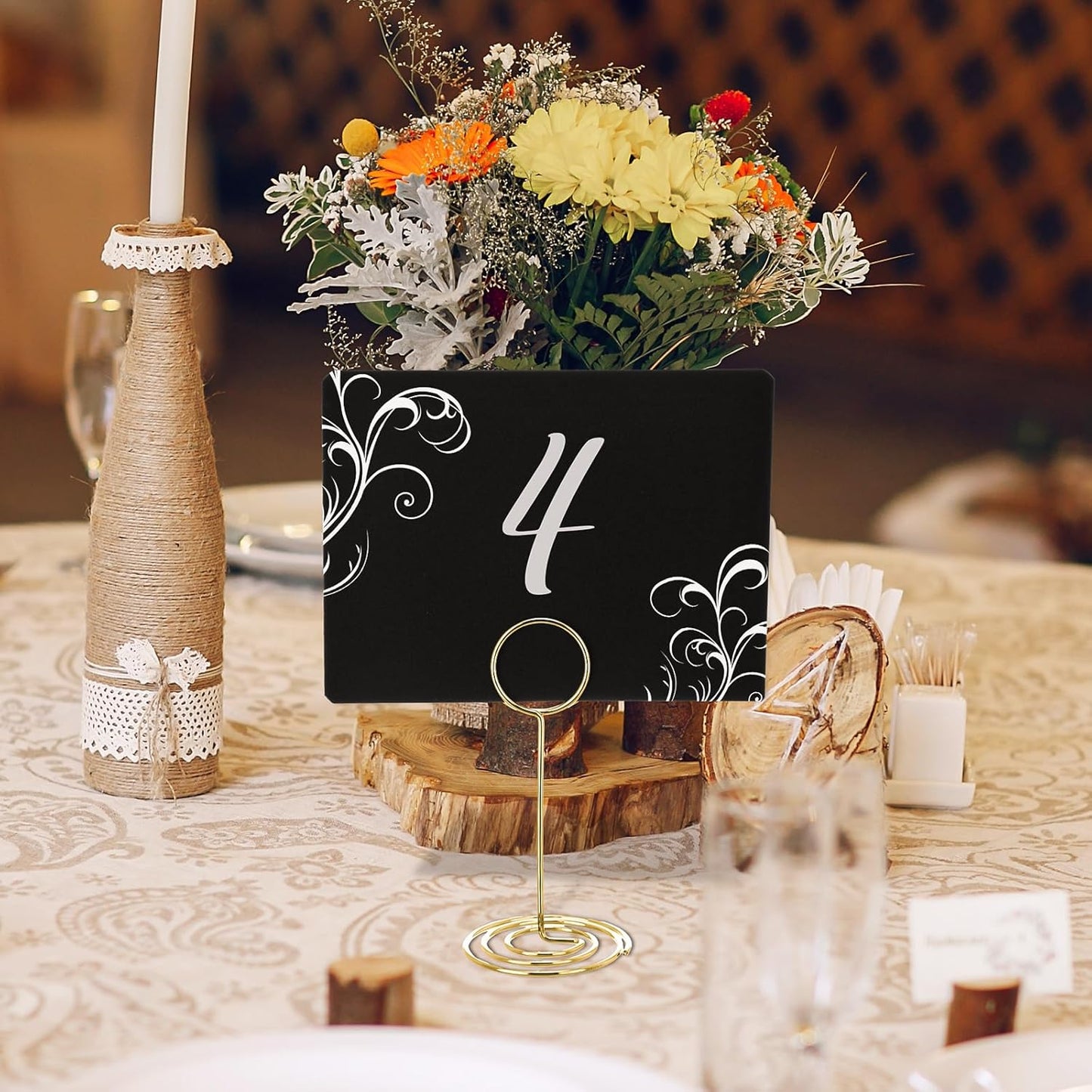 TecUnite 24 Pack Mini Chalkboard Signs, 4"x3" Small Table Place Cards with Metal Stand and 2 Marker Pens Food Labels for Party Buffet, Tabletop Blackboard Signs Name Tags for Wedding Bakery(Gold)