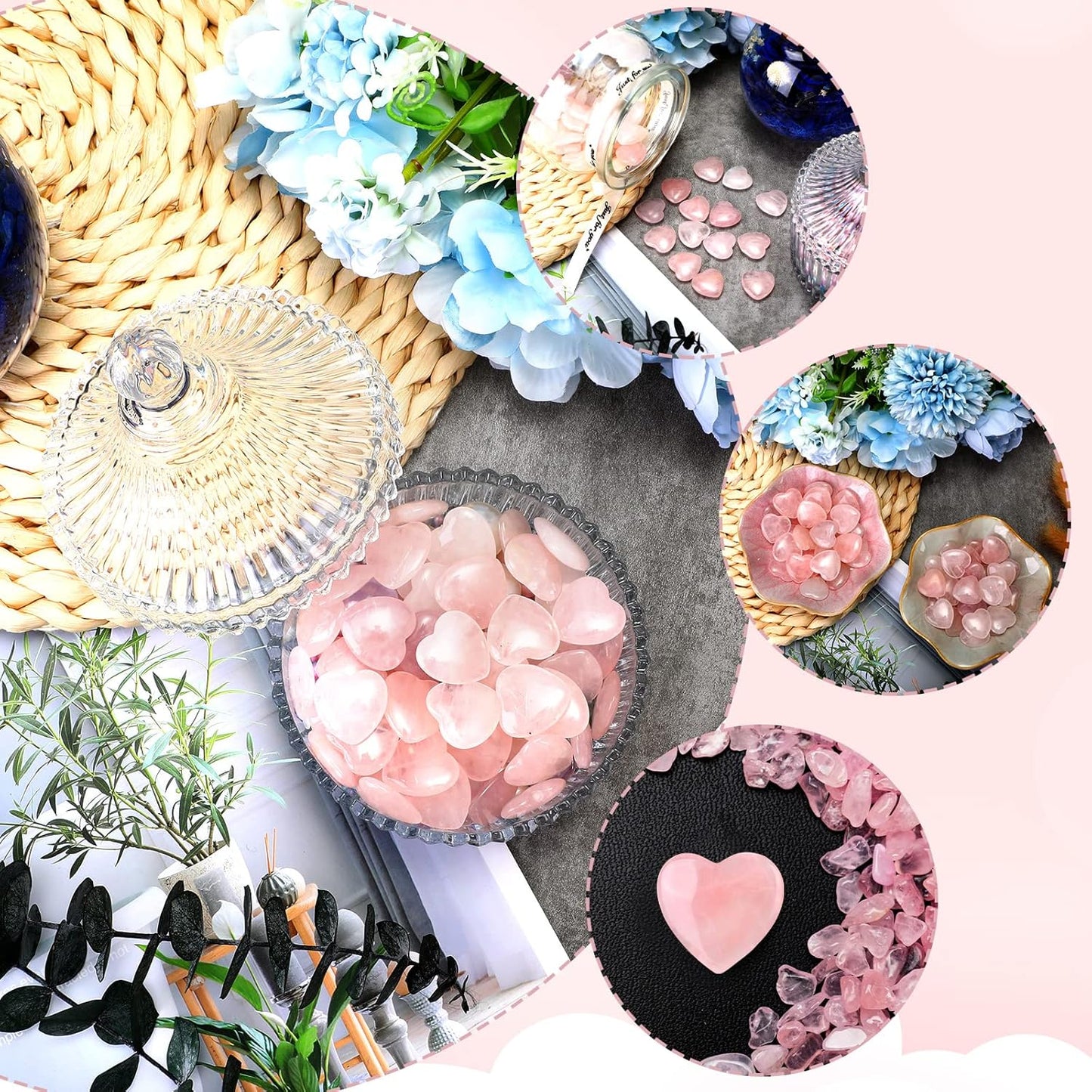 Gerrii 50 Pcs Heart Healing Stone Bulk Quartz Heart Inspirational Stones Gift for Women Love Pocket Polished Natural Energy Balancing Meditation 0.8 Inch(Rose Pink)