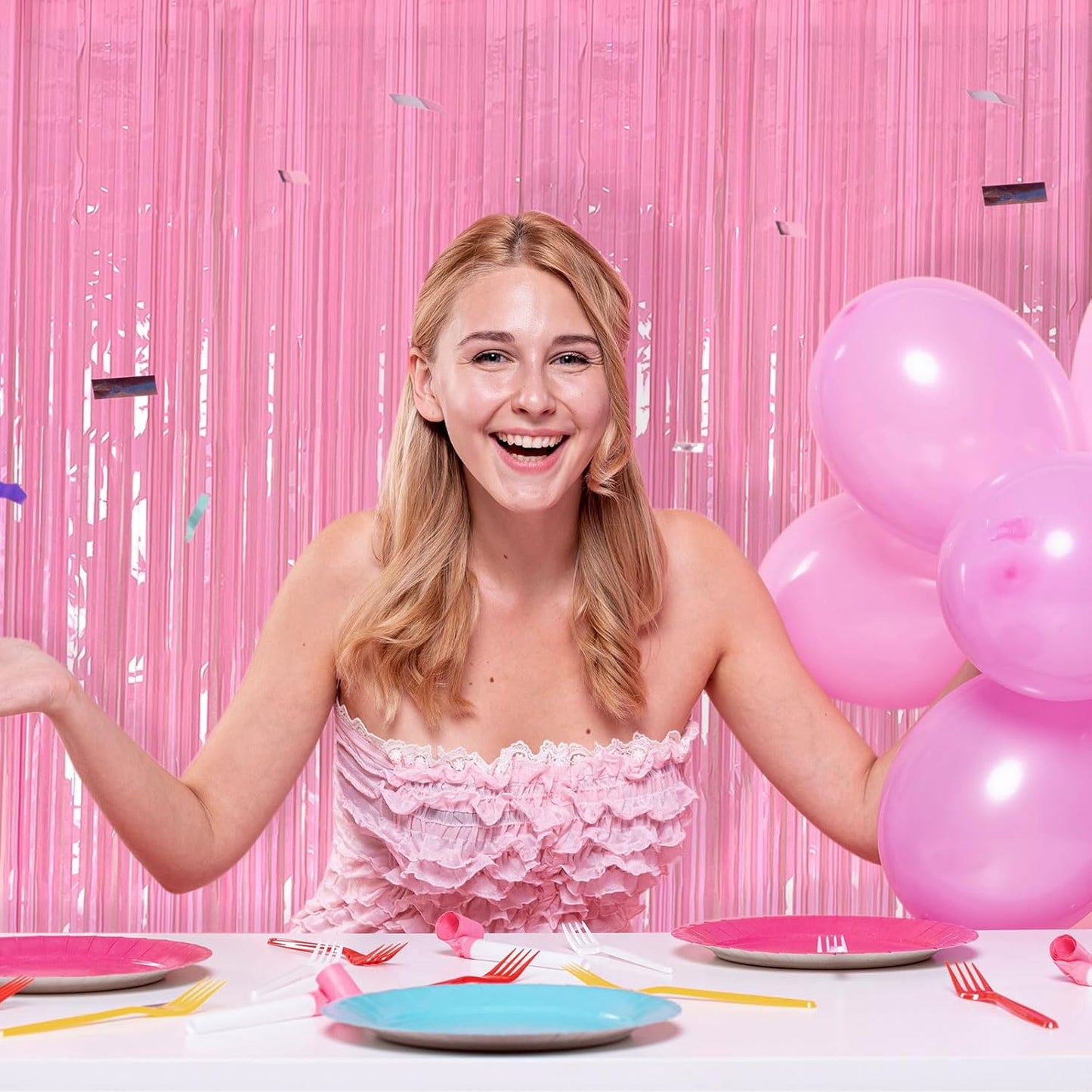 20 Pack Party Backdrop Decorations Pink Tinsel Curtain Party Backdrop Foil Fringe Birthday Decorations Photo Booth Streamer Backdrop Pink Theme Bachelorette Graduation Party Decorations