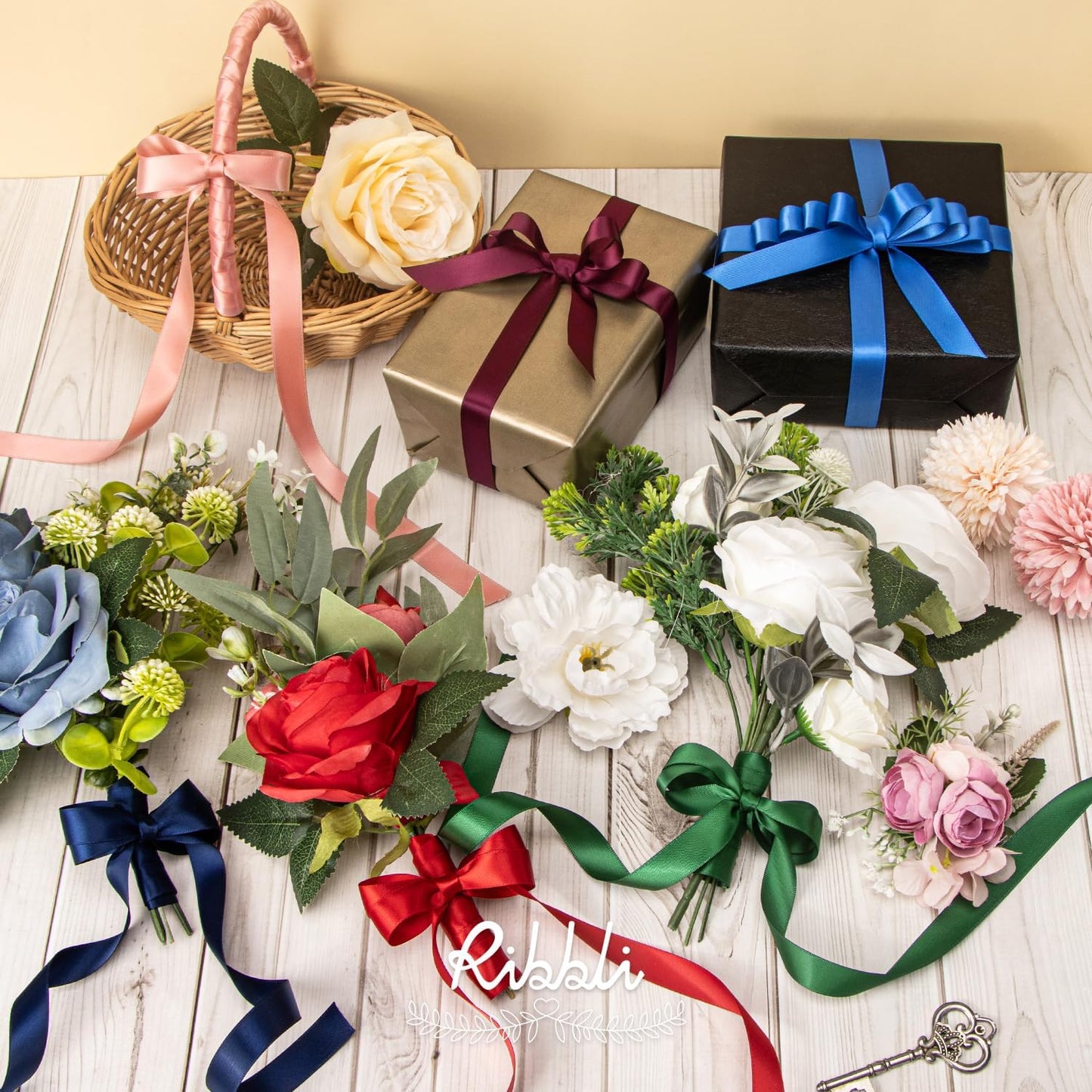 Ribbli Rose Gold Satin Ribbon 5/8 inch x Continuous 25 Yards,Double Faced Satin Use for Craft, Gift Wrapping, Christmas Ornaments, Hair Bows, Bouquet Bows