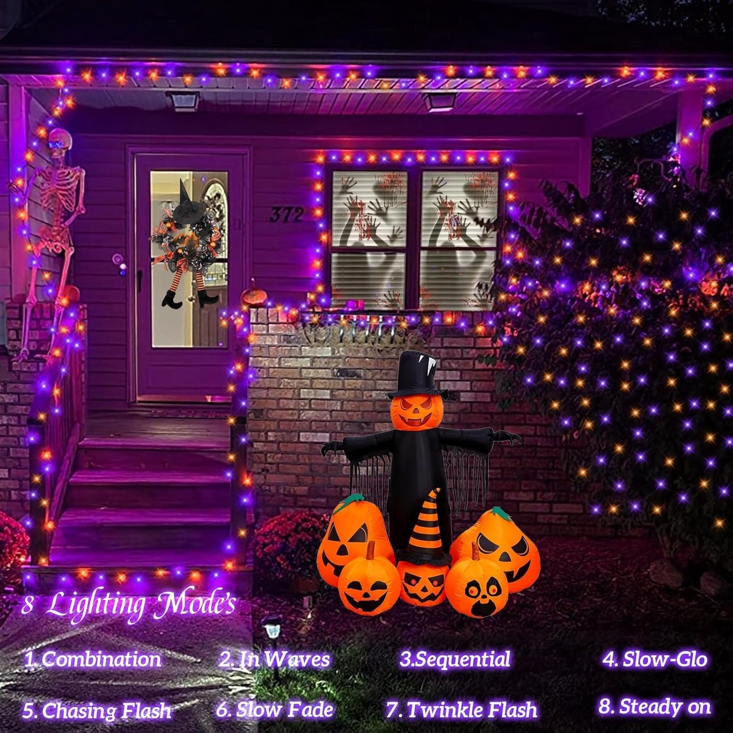 YEGUO 66ft 200 LED Orange and Purple Halloween Lights Outdoor Waterproof, Green Wire Christmas String Lights Indoor, 8 Modes Twinkle Tree Lights Plug in with Timer Memory