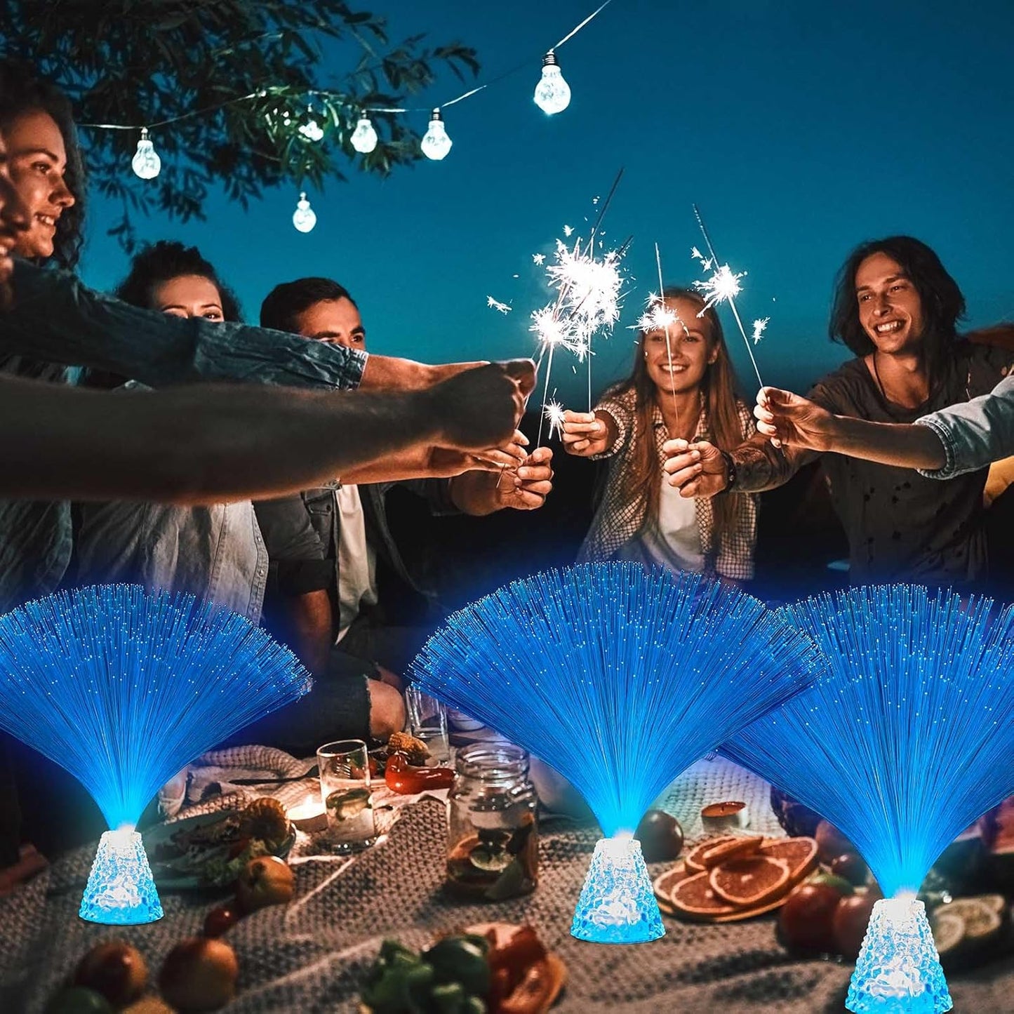 Patelai 10 Pcs LED Fiber Optic Lamp Color Changing Fiber Optic Night Light with Multicolor Glow Decorative Table Centerpiece for Sensory Bedroom Halloween Party Holiday Decorations (Crystal,Blue)