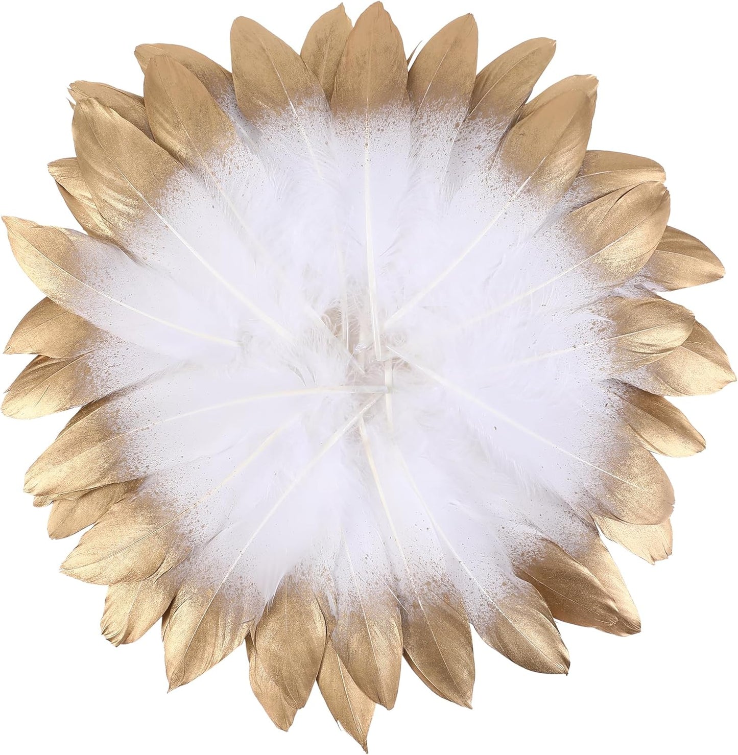 Larryhot Dipped Gold & White Goose Feathers for Crafts - 6-8 inch 60 pcs Natural Feathers for Wedding Party Decorations,DIY Crafts and Table Centerpiece(Gold & White)