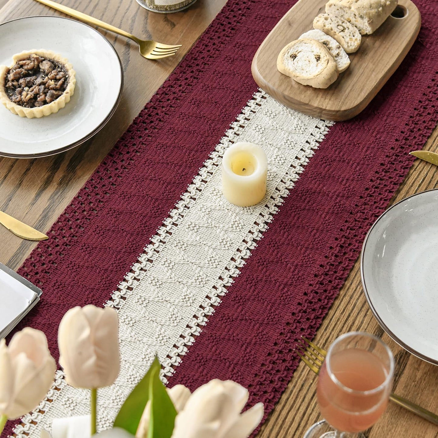 Artoid Mode Red Farmhouse Rustic Table Runner, Seasonal Hollow Kitchen Dining Table Decoration for Home Party Decor 12x36 Inch