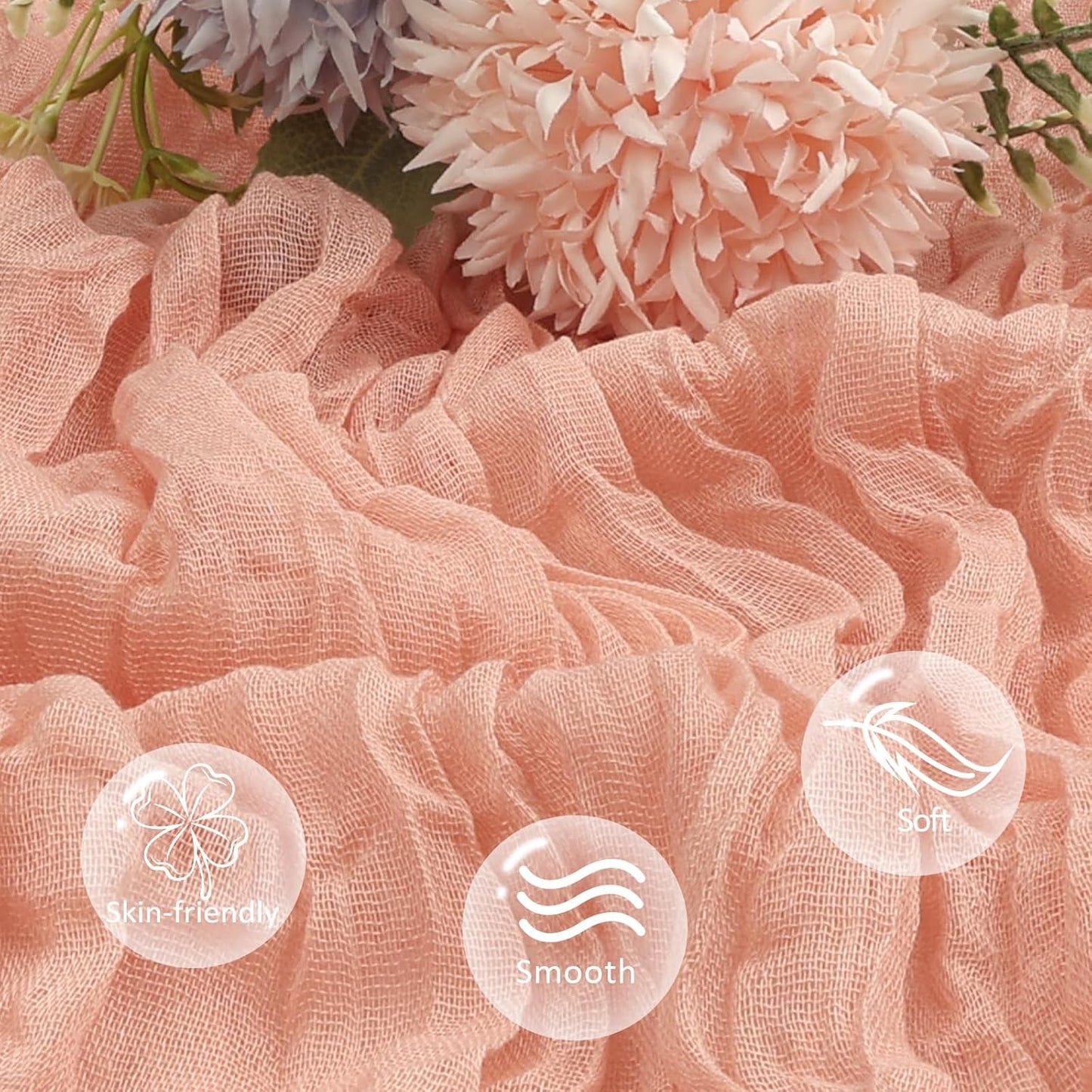 12 Pack Peach Cheesecloth Table Runner 10ft Boho Gauze Fabric Cheese Cloth Table Runner 35 x 120 Inch Rustic Sheer Runner for Romantic Wedding Decor Baby Shower Party Table Centerpiece Decoration