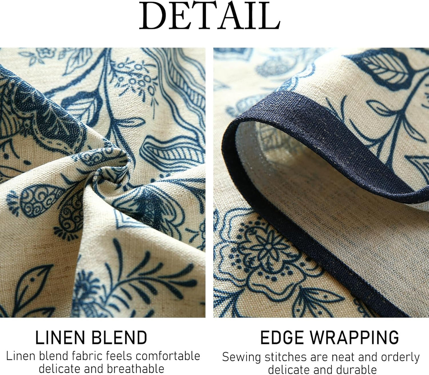 ISAENNE Designer French Linen Small Round Tablecloth,Blue Floral Washable Indoor Table Cloth,Durable Home Decor Tablecloths for Dining Thanksgiving Kitchen Party Christmas,Diameter 55"-Ruyi B