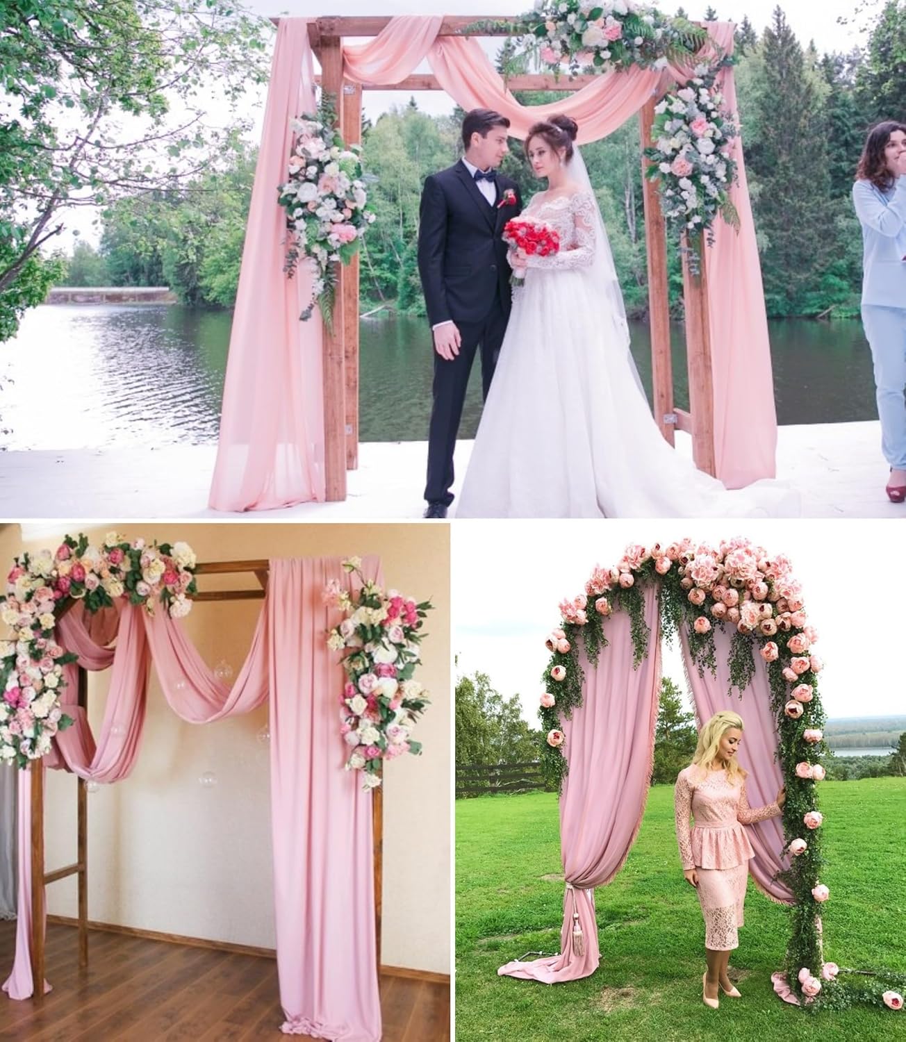 4 Panels Wedding Arch Draping Fabric 28" x 20ft Wedding Arch Drapes Chiffon Fabric Drape Sheer Backdrop Curtain for Weddings Party Ceremony Birthday Arbor Drapery Reception Ceiling Decor(Dusty Rose)