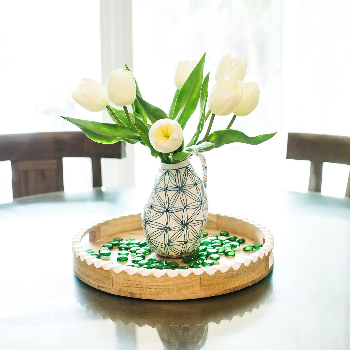 Galashield Flat Glass Marbles for Vases Green Glass Gems Beads Pebbles Vase Filler (1 LB, Approx. 105 PCS)