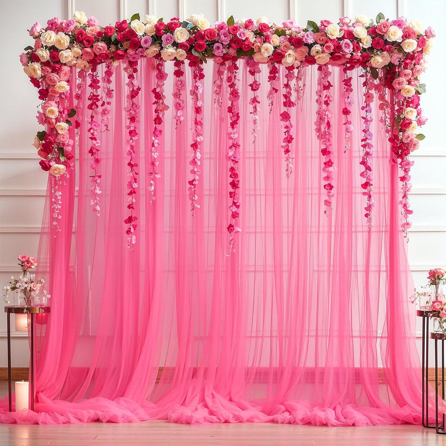 Hot Pink Tulle Backdrop Curtain for Parties 10ft x 10ft Fuchsia Sheer Backdrop Curtains for Baby Shower Birthday Wedding Bridal Shower Photo Shoot Photography Background Decoration 2 Panels 5ft x 10ft