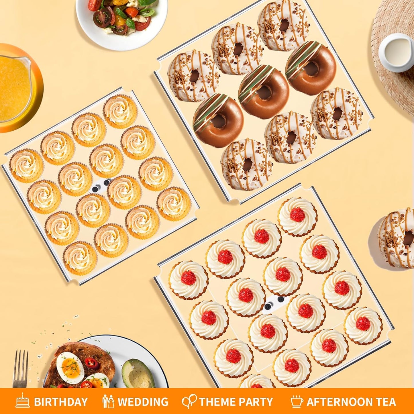 3 Tiered Serving Tray Set for Entertaining, Acrylic Dessert Table Display Set, Cupcake Stand Buffet Risers for Wedding Birthday Party Baby Shower