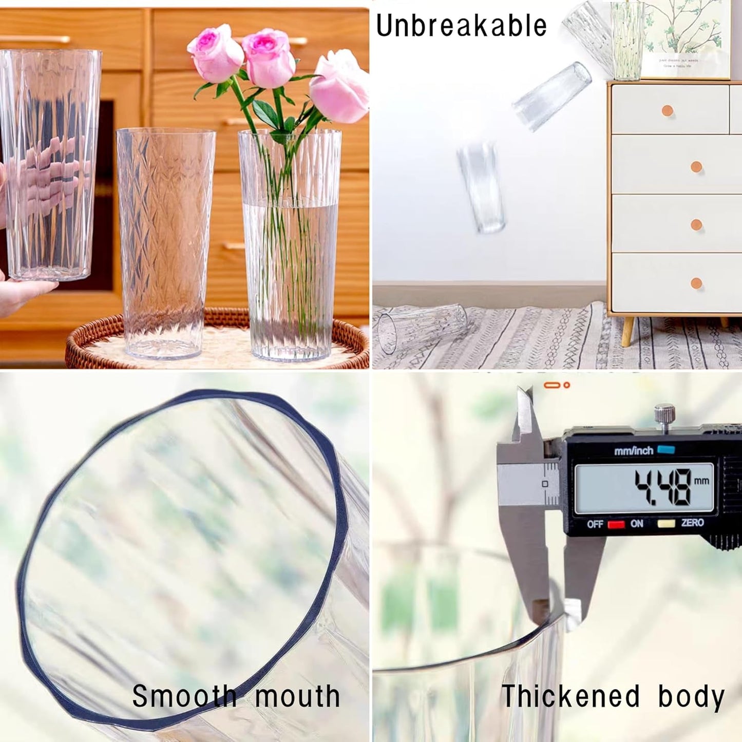 2 Clear Crystal Plastic Flower Vase, 10.2" Acrylic Rose Bouquet Vases for Home Decor Centerpieces Wedding Birthday Mothers (D4.6 2 + 2 Holder)