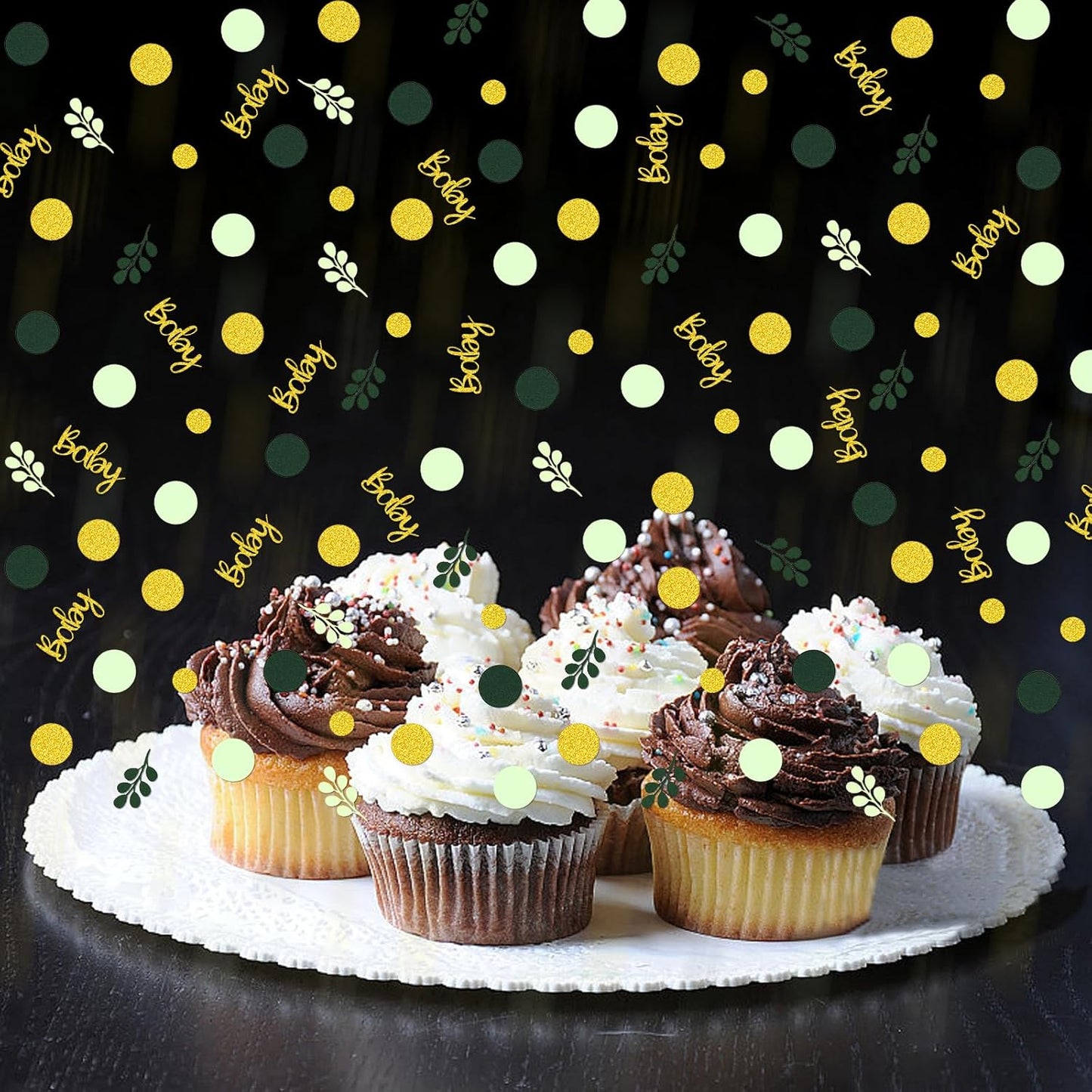 300PC Greenery Baby Shower Confetti for Gender Neutral Baby Shower Decorations Gold and Sage Green Circle Dots Table Confetti Scatter for Nature Girl Boy Birthday Gender Reveal Party Decor