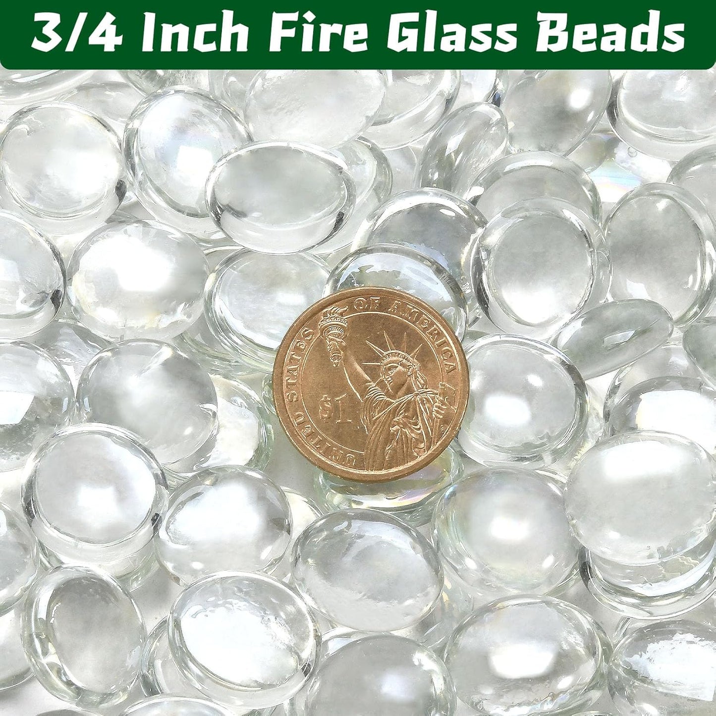 10 Pounds Firepit Glass, 3/4 Inch Glass Beads, Rocks for Fire Pit Table, Fireplace and Fire Bowl, Crystal Luster