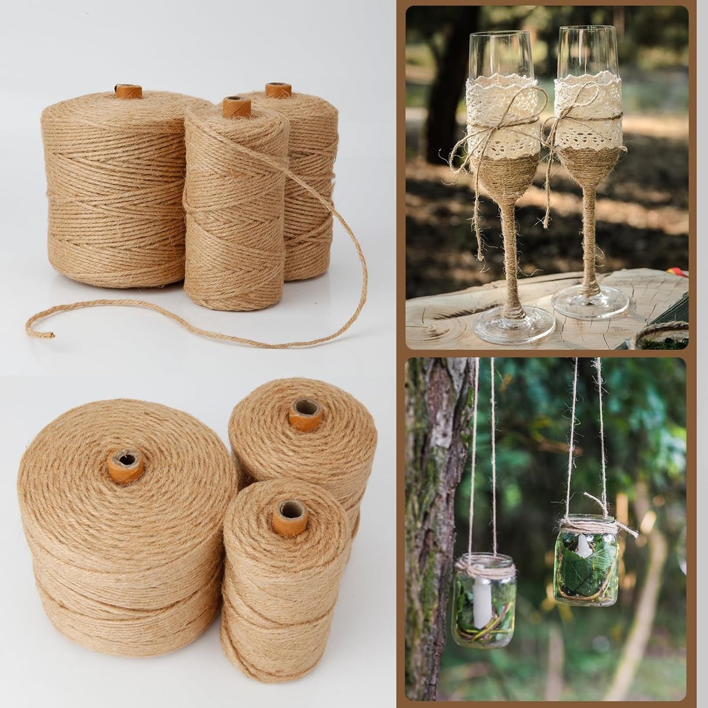 Natural 3mm Jute Twine String, 500-FT Hemp Rope Heavy Duty for Gardening, Handmde Crafts Artworks, Climbing Plant Support, Gift Wrapping, Packing and Bundling, Home Decor, Cat Scratching Post