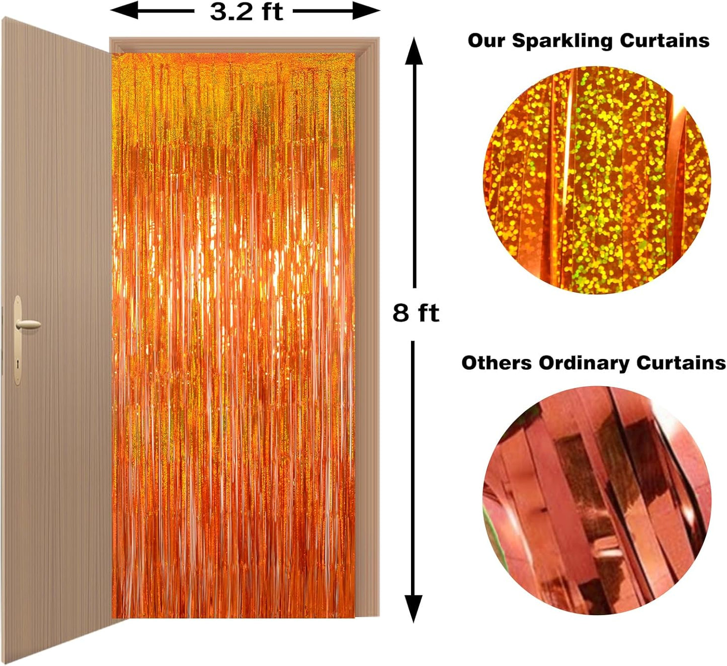 Reusable Foil fringe Curtains Halloween Decor Indoor Party Decorations - Melsan 3 Pack 3.2 x 8.2 ft Tinsel Curtain Party Photo Backdrop for Birthday Party Baby Shower or Graduation Decorations (Orange)