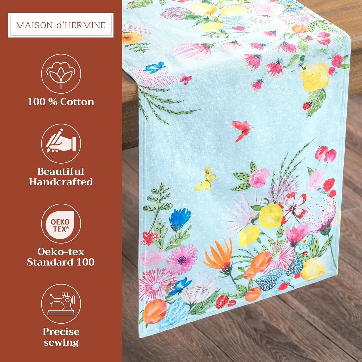 Maison d' Hermine Table Runner 100% Cotton Double Layer Table Runners 72 inches Long Decorative for Home Kitchen Dining Party Wedding Bridal Shower Spring Summer (Jardin D'Ete - Mint, 14.50" x 72")