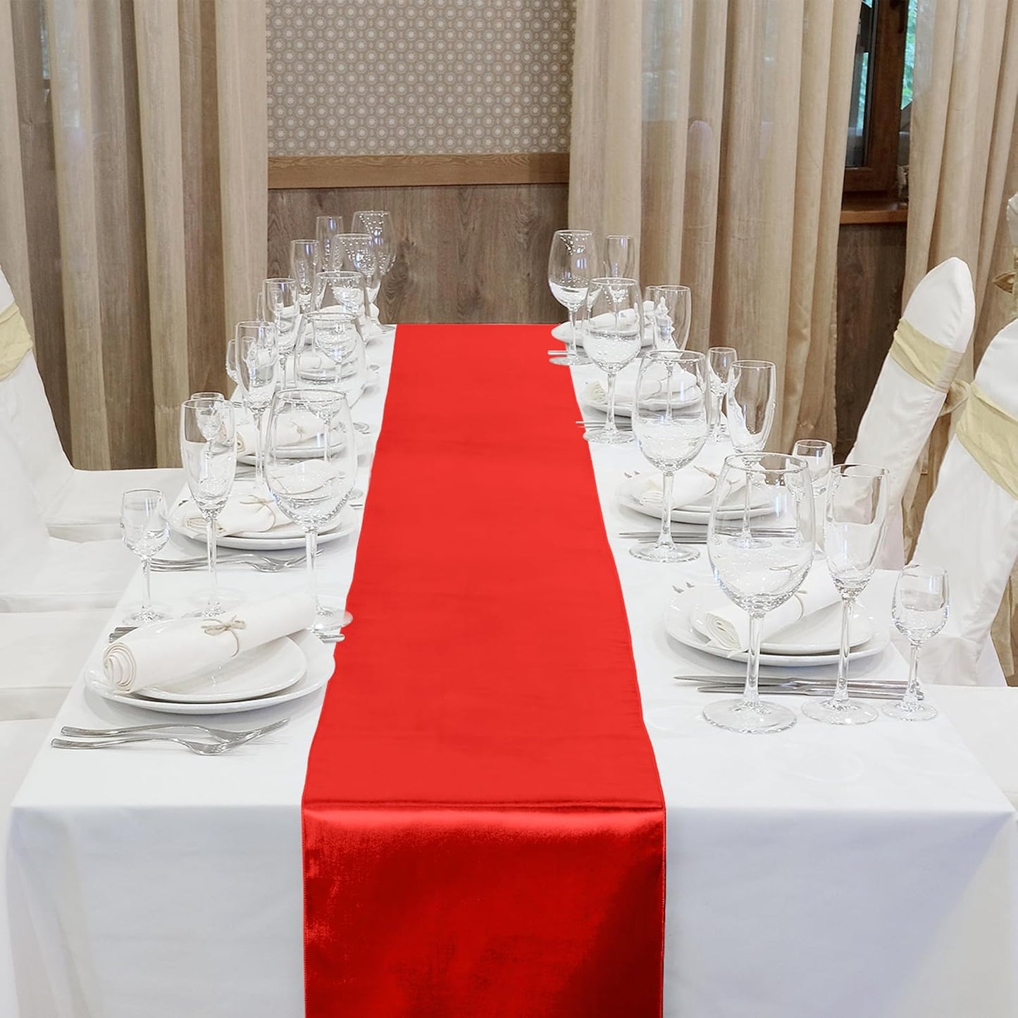 Aneco 12 Pack Christmas Satin Table Runner 12 x 108 Inch Xmas Red, Black Green Long Wedding Satin Silk Table Runner for Wedding Banquet Graduations Birthday Christmas Party Decoration